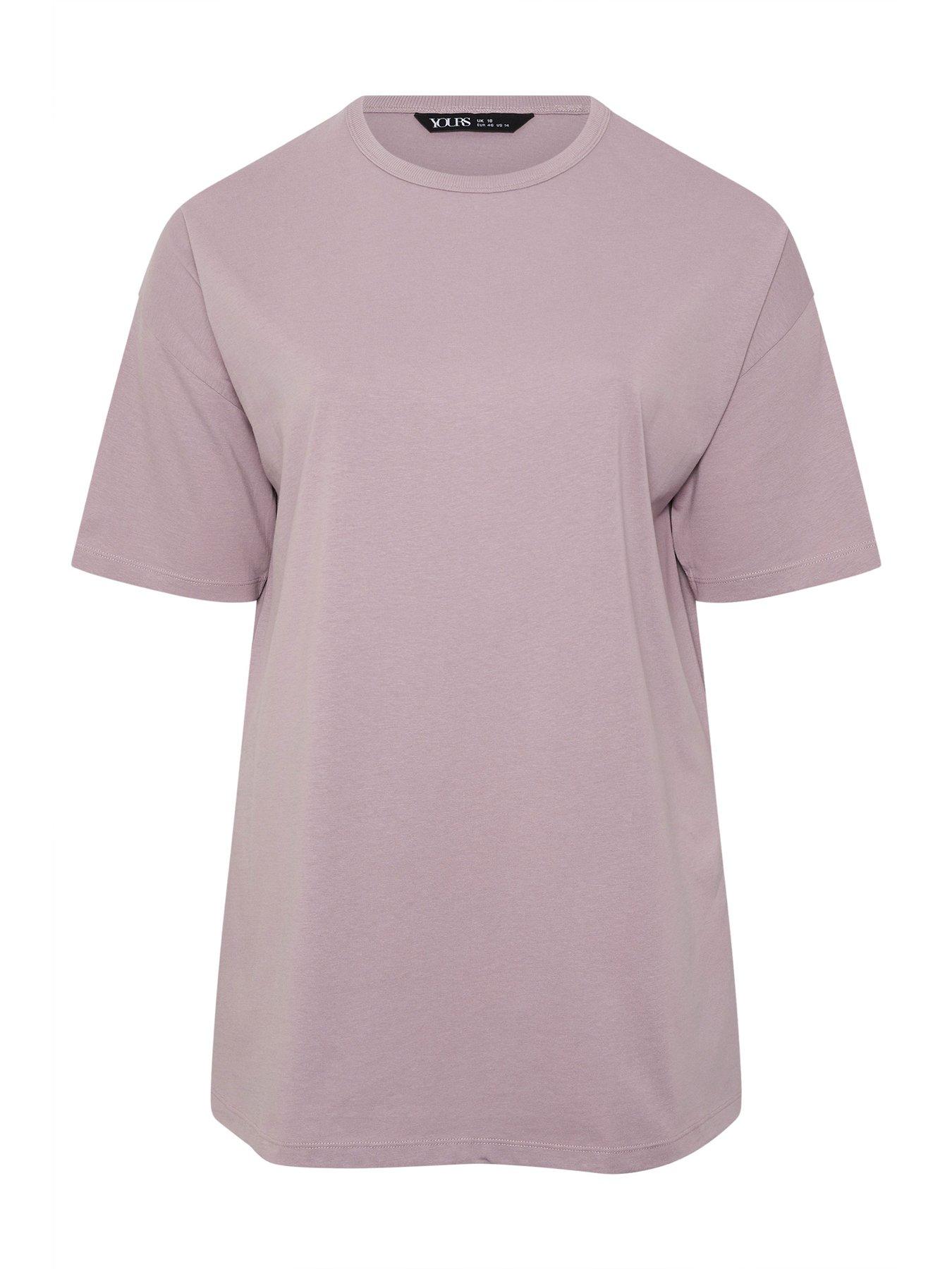  image of yours-curve-relaxed-longline-side-split-t-shirt-pink