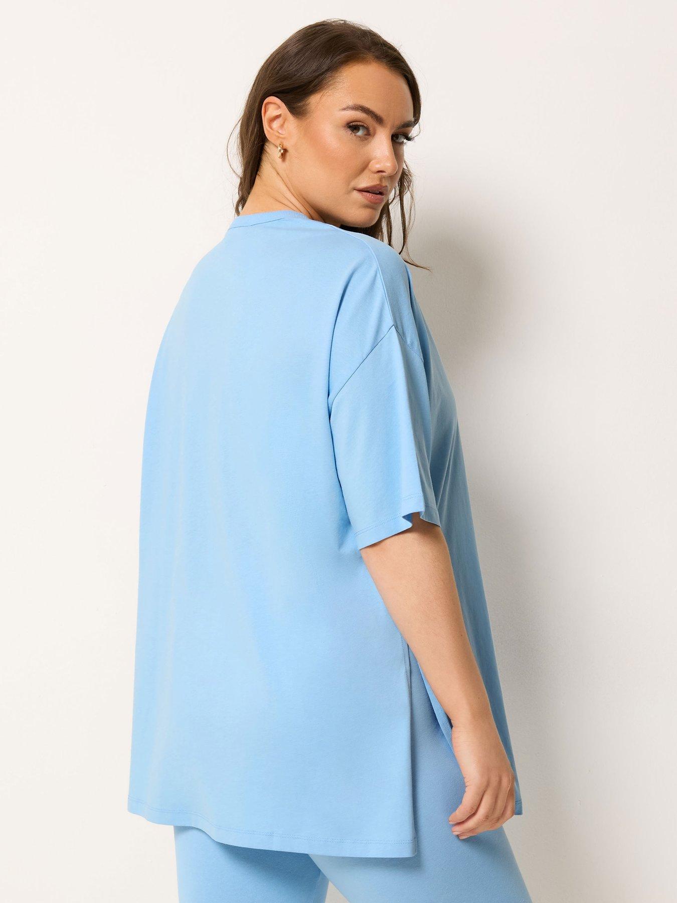 Image 2 of 5 of Yours Curve Relaxed Longline Side Split T-Shirt - Blue