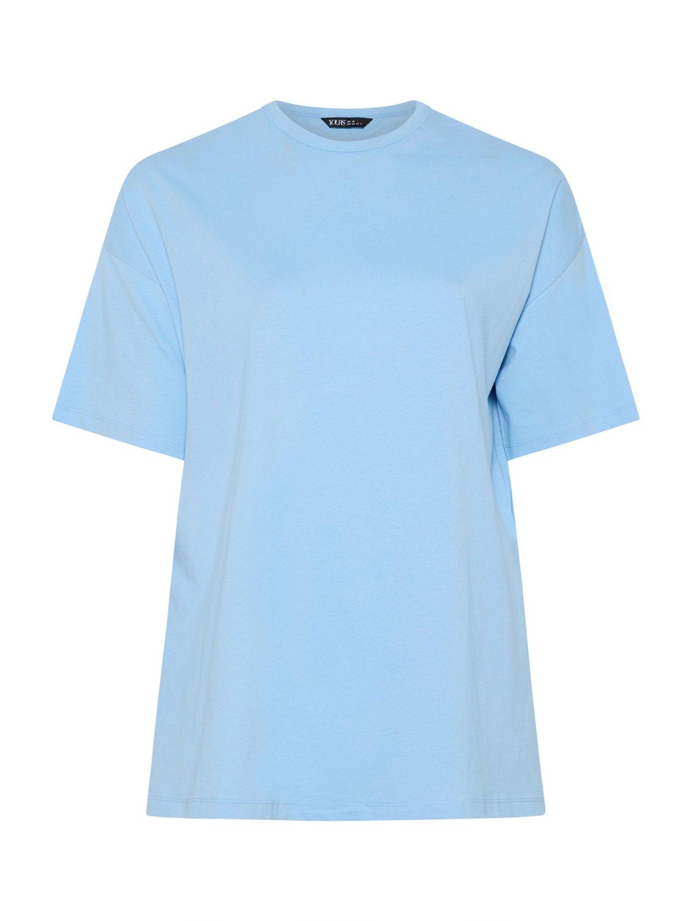 Image 5 of 5 of Yours Curve Relaxed Longline Side Split T-Shirt - Blue