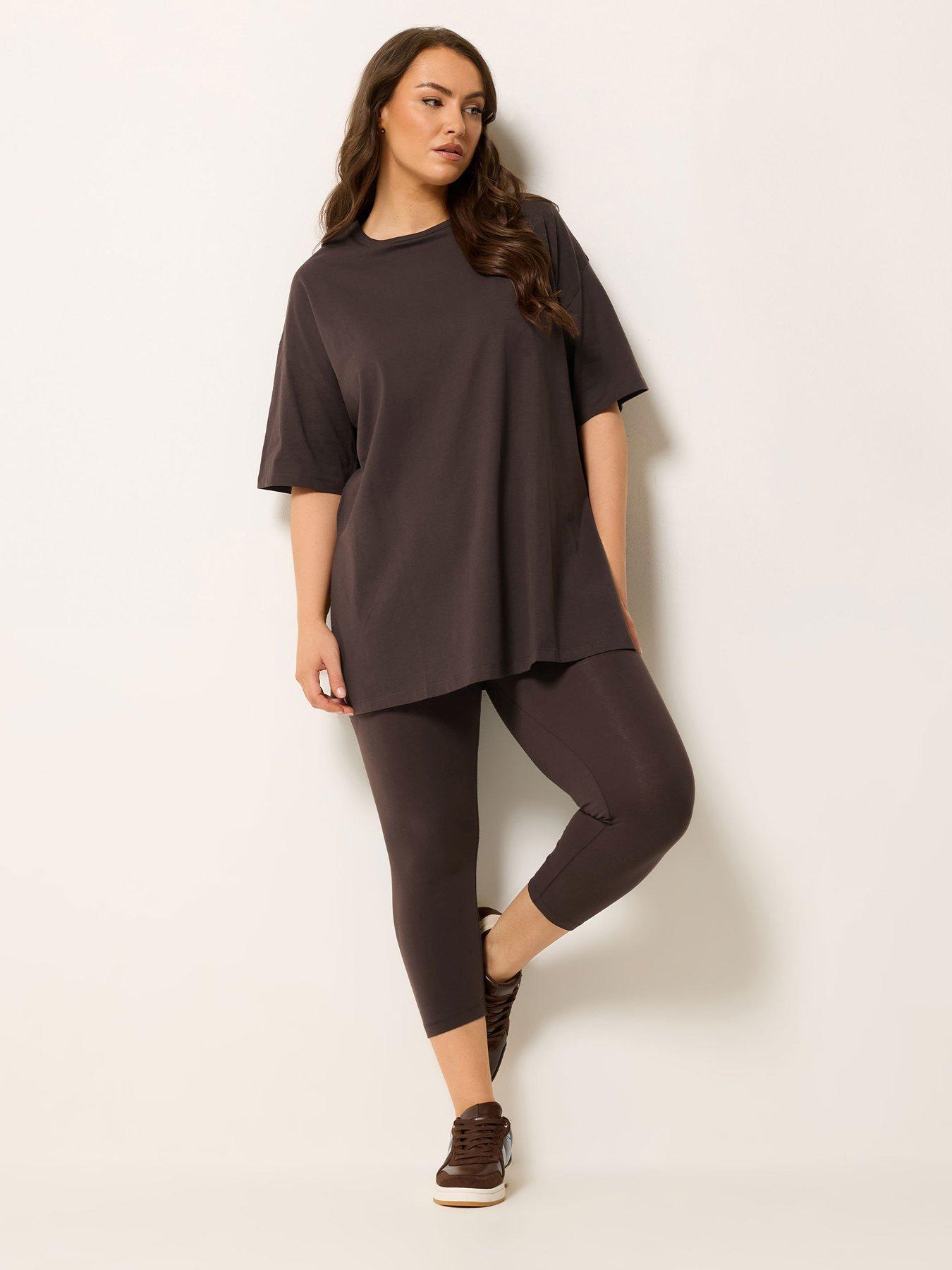  image of yours-curve-relaxed-longline-side-split-t-shirt-brown