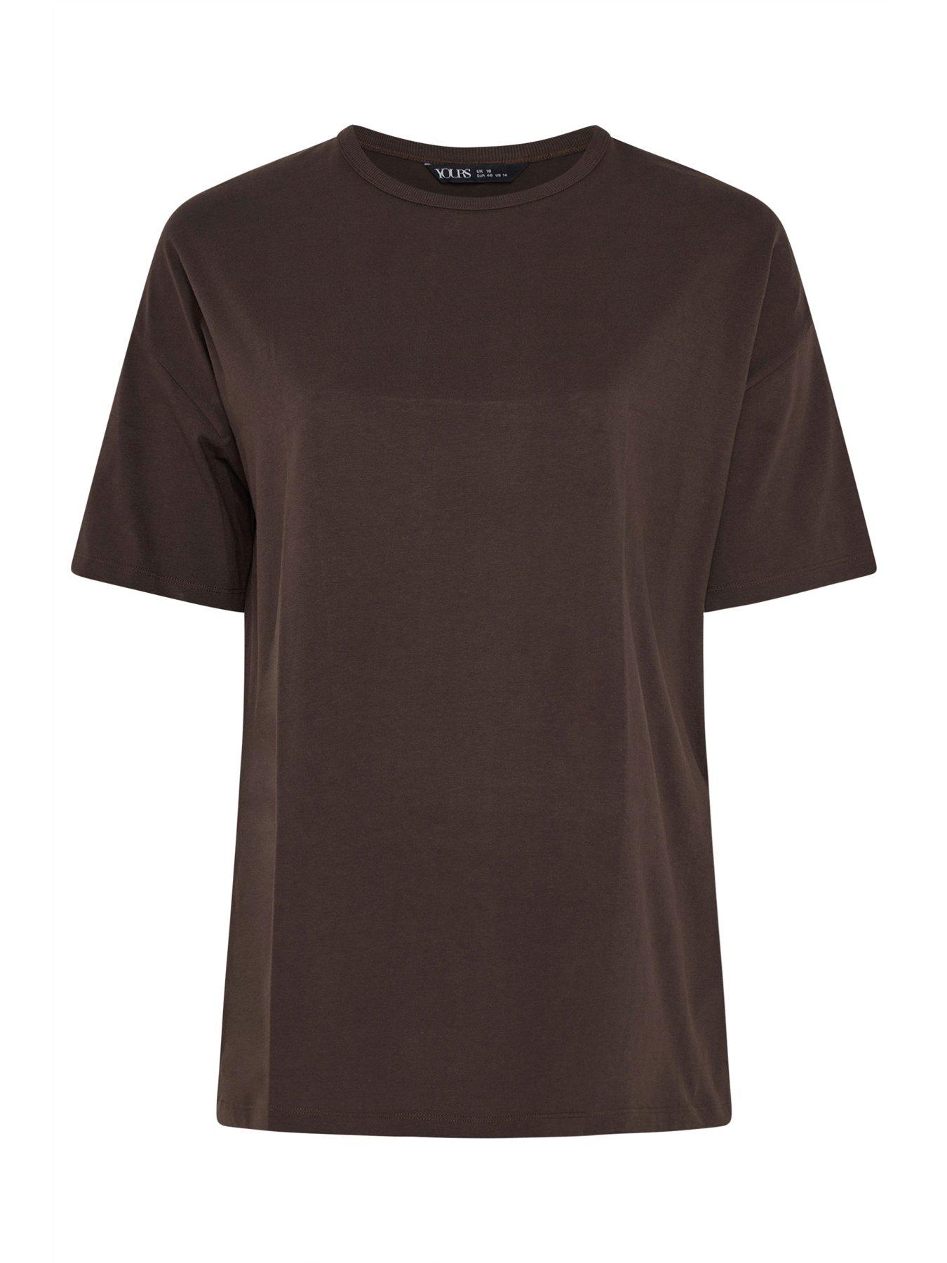  image of yours-curve-relaxed-longline-side-split-t-shirt-brown