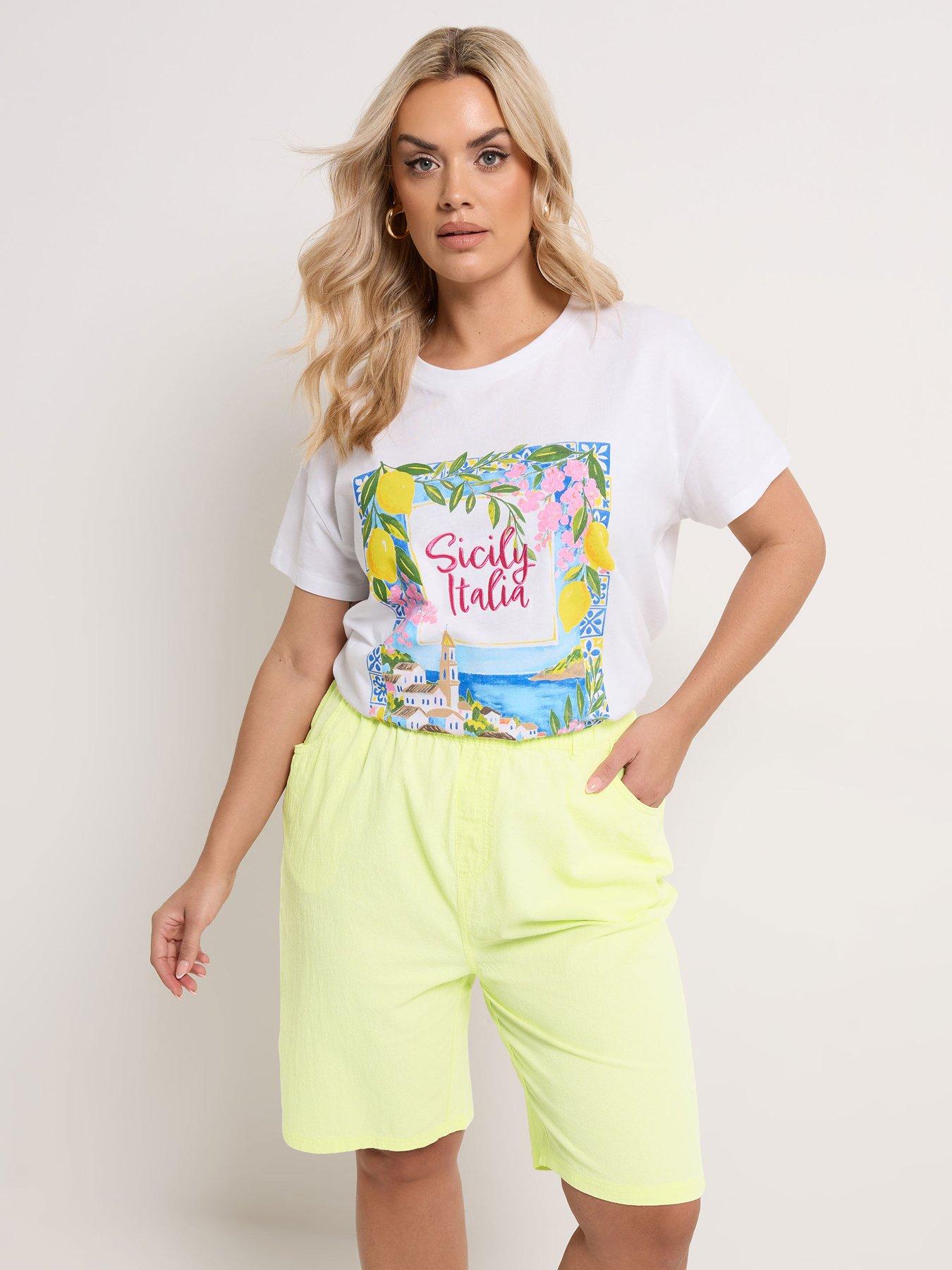 Yours Curve Cool Cotton Shorts - Yellow