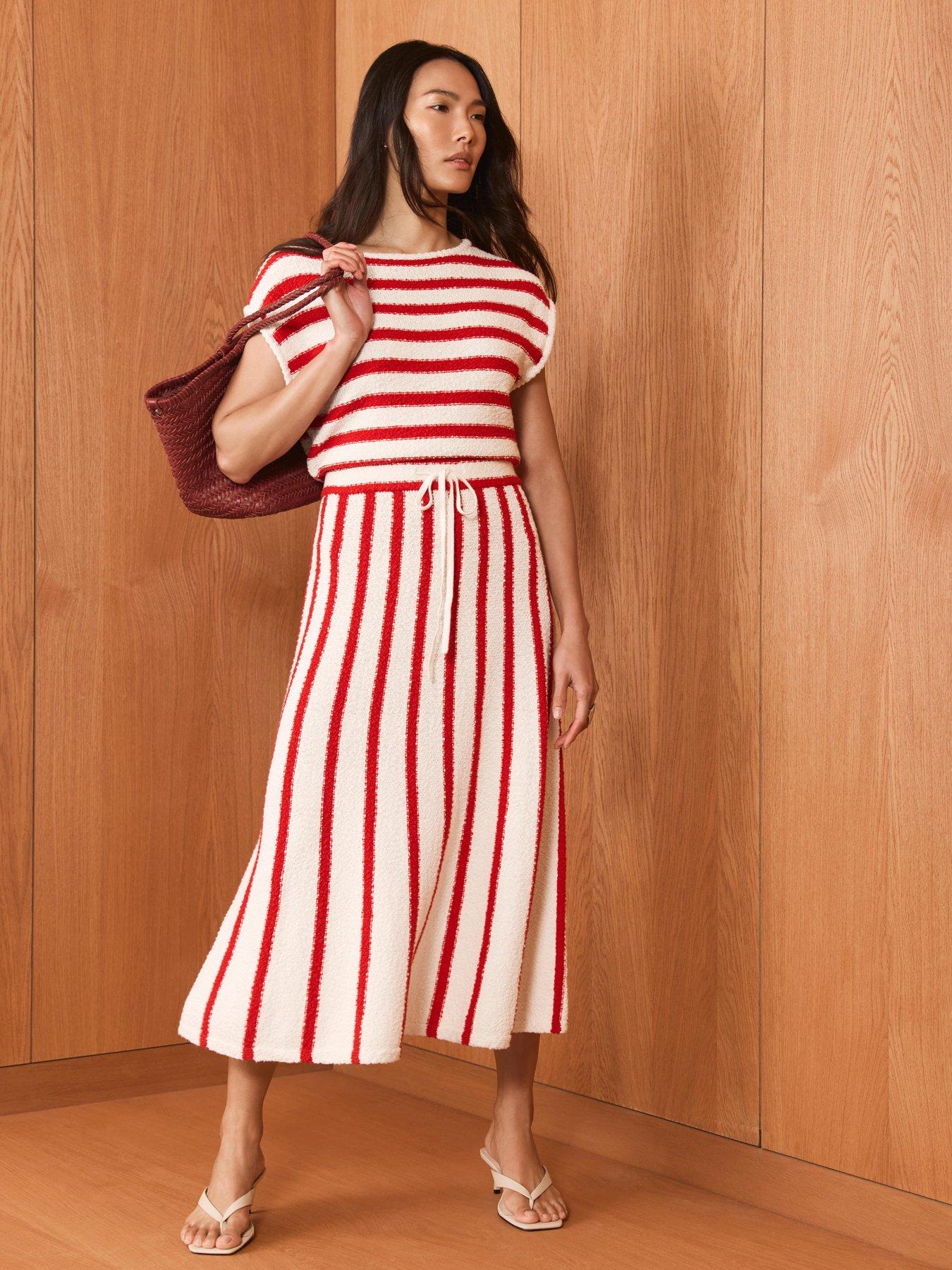 Mint Velvet Stripe Knit Dress - Red