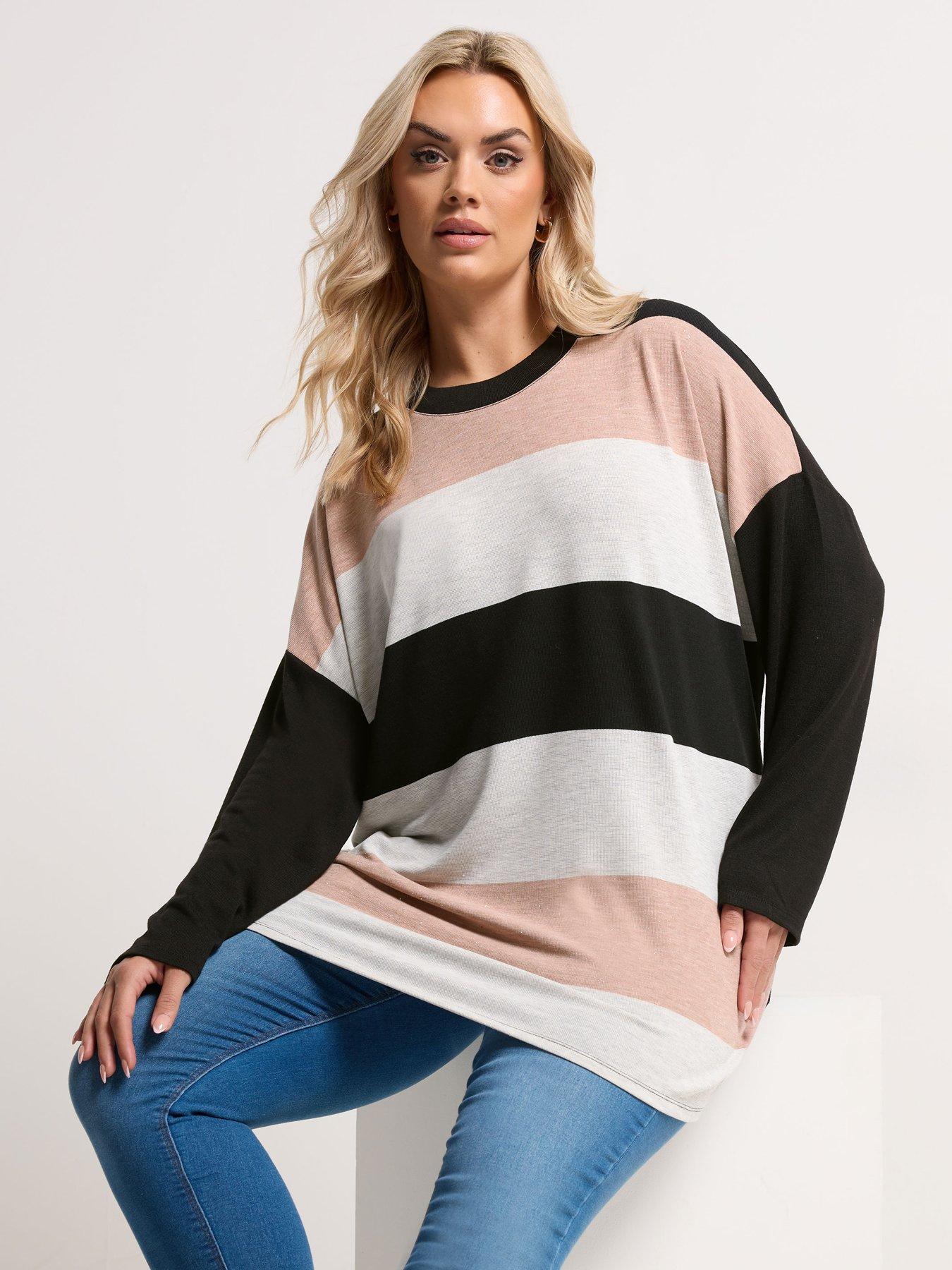 Yours Curve Bold Stripe Top - Black