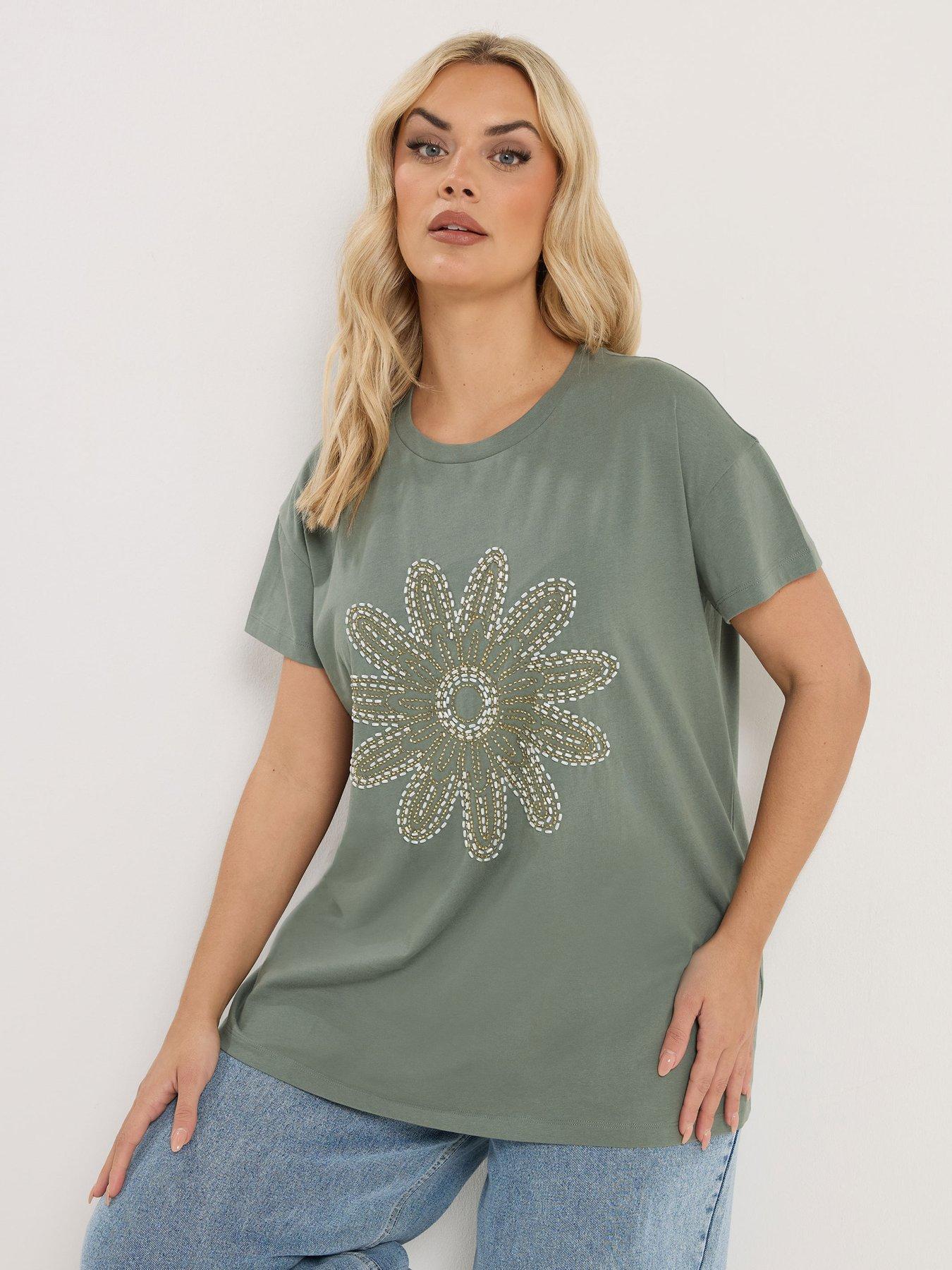 front image of yours-curve-placement-core-t-shirt-green