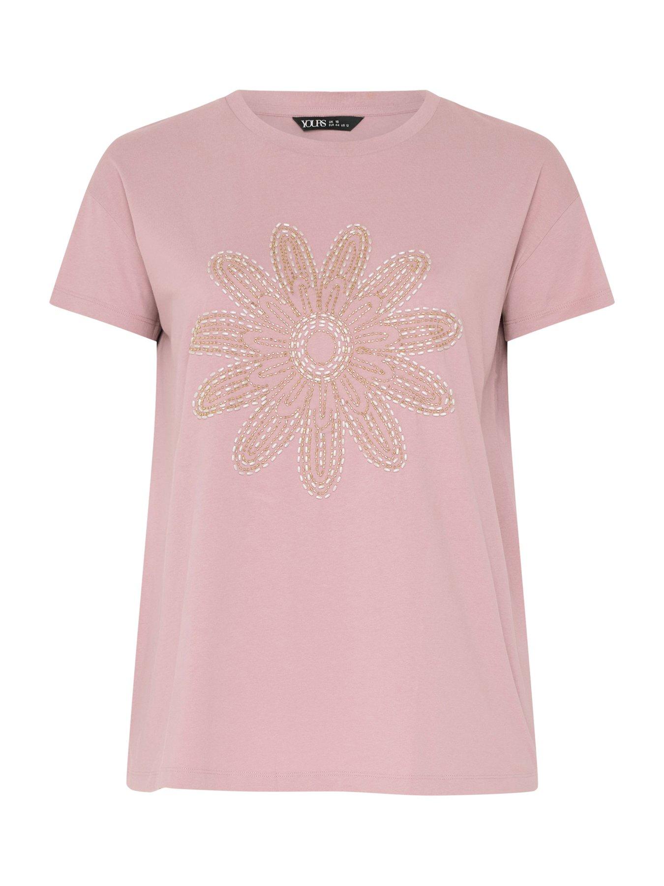 Image 5 of 5 of Yours Curve Placement Core T-Shirt - Pink