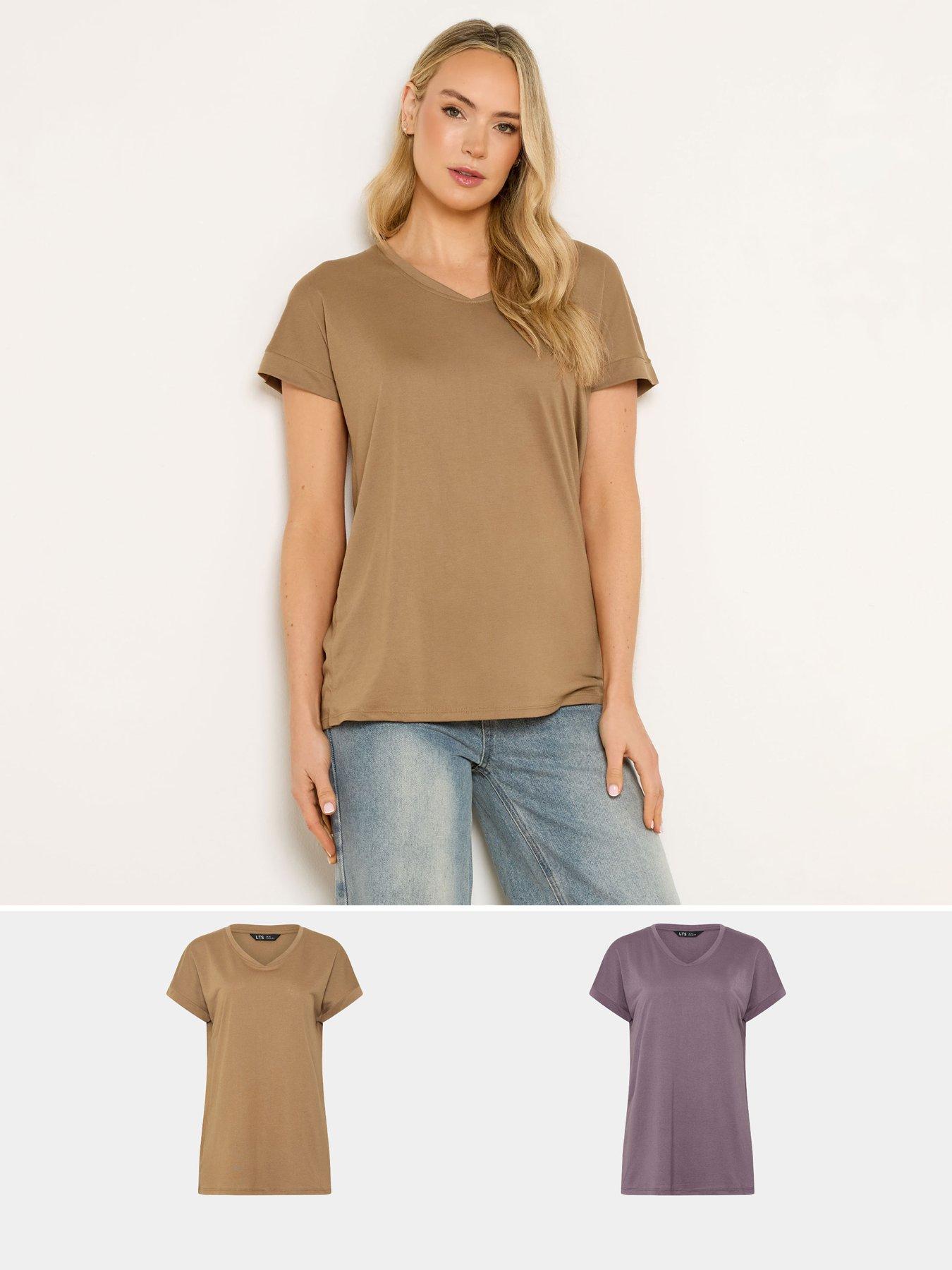 front image of long-tall-sally-2-pack-basic-v-neck-modal-t-shirt-cream