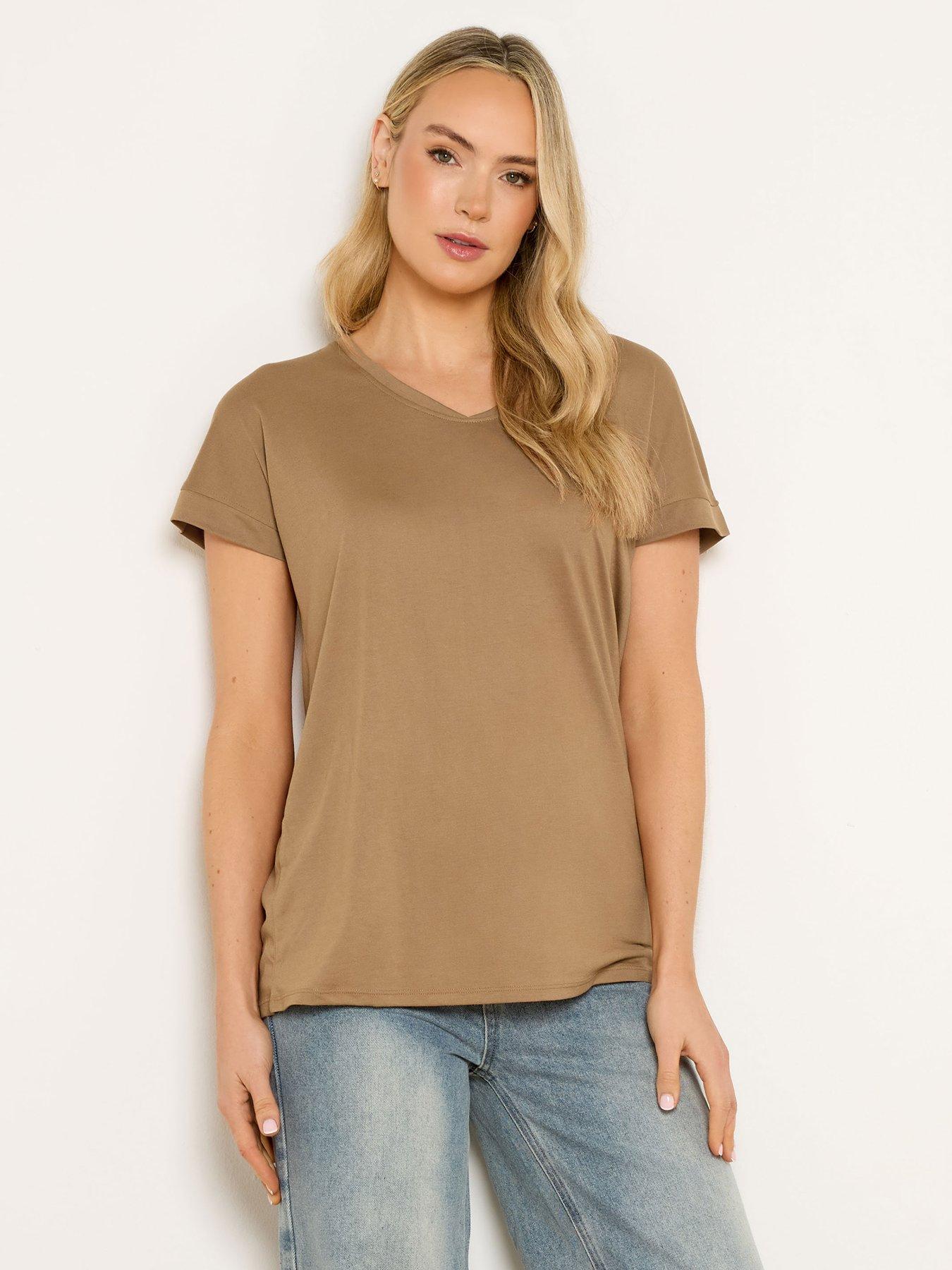  image of long-tall-sally-2-pack-basic-v-neck-modal-t-shirt-cream
