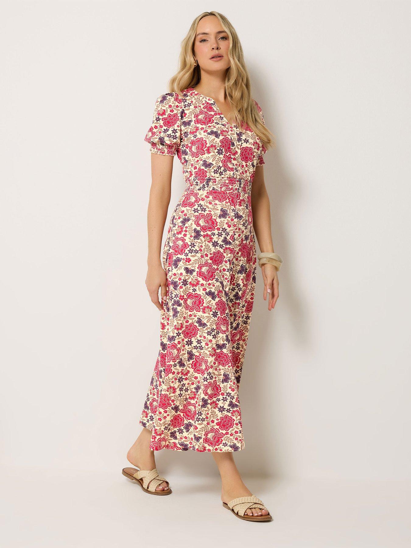 Long Tall Sally Folk Floral Smock Midi Dress - Pink