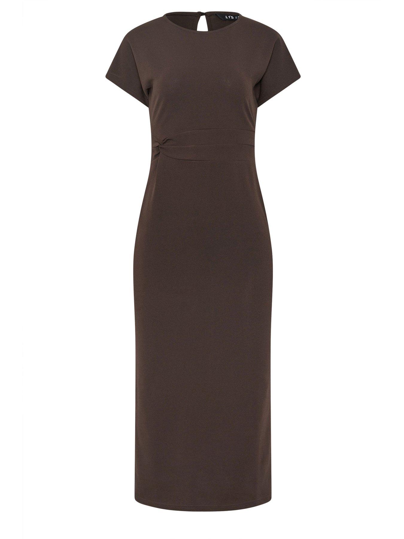 Image 5 of 5 of Long Tall Sally Tall Twist Scuba Midi Dress - Brown