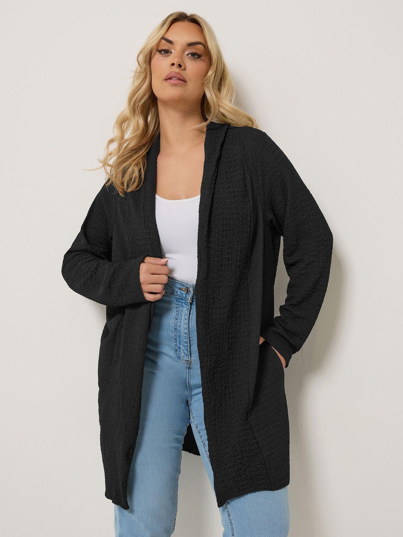 front image of yours-curve-bubble-texture-blazer-black