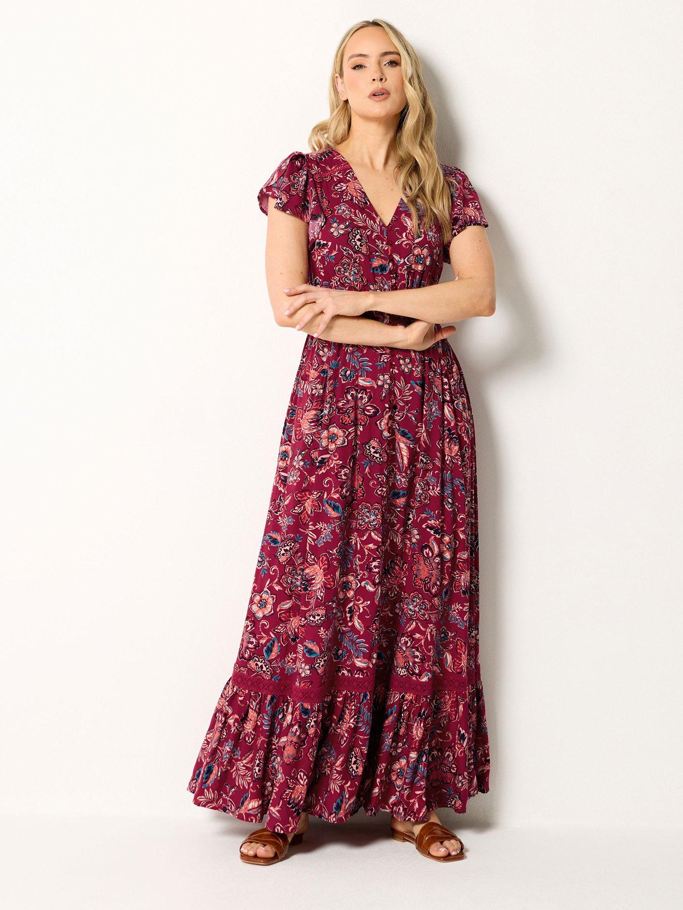 Image 1 of 5 of Long Tall Sally Floral Button Through Maxi Dress - Red
