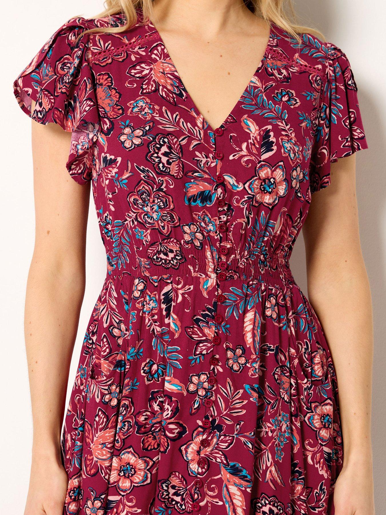 Image 4 of 5 of Long Tall Sally Floral Button Through Maxi Dress - Red