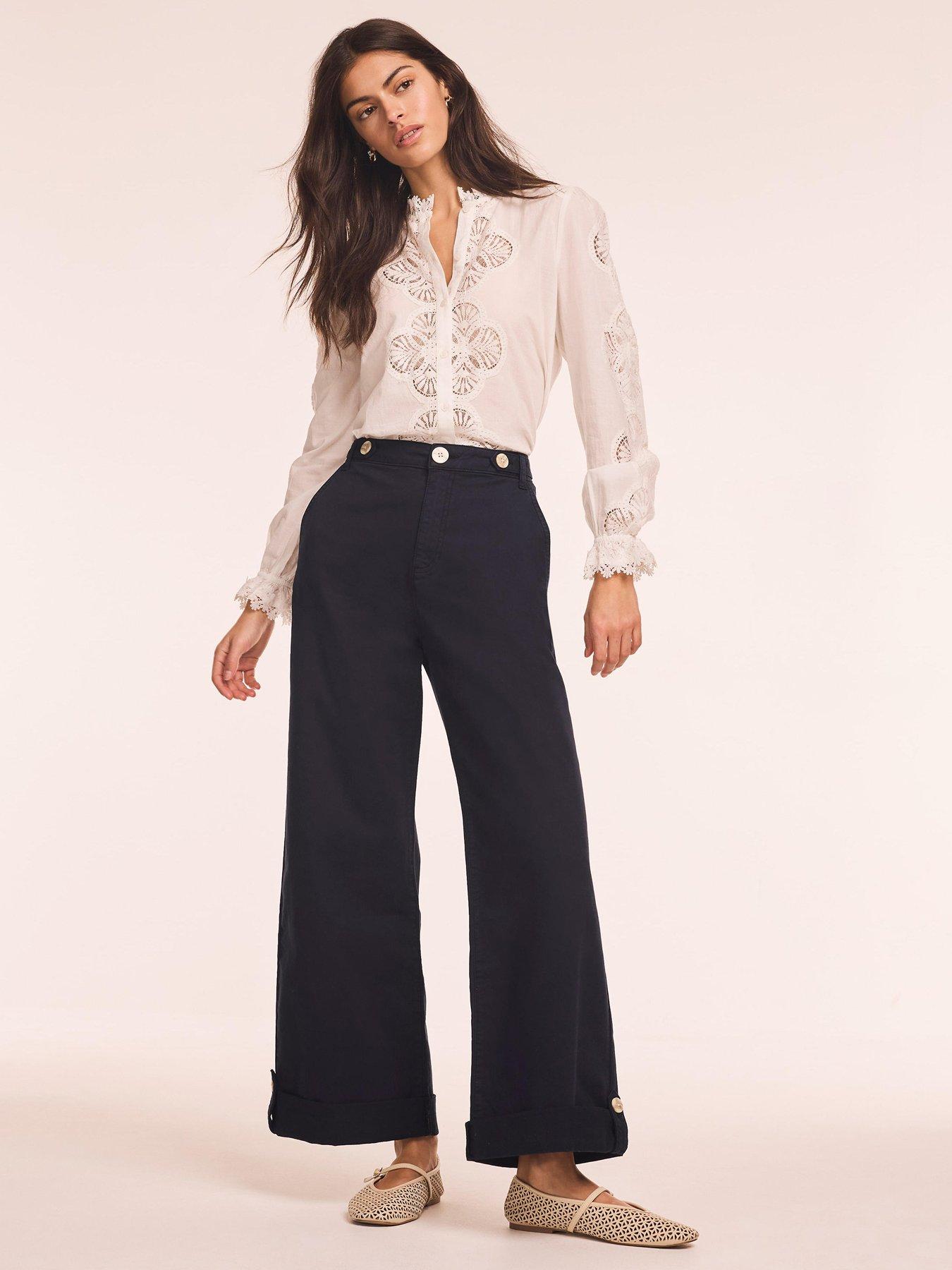 Mint Velvet Navy Cropped Wide Chino