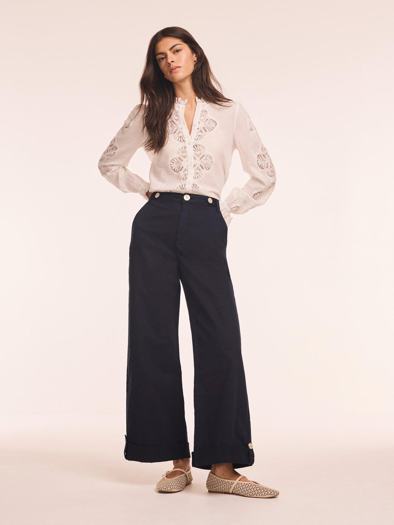 Image 3 of 6 of Mint Velvet Cropped Wide Chino - Blue