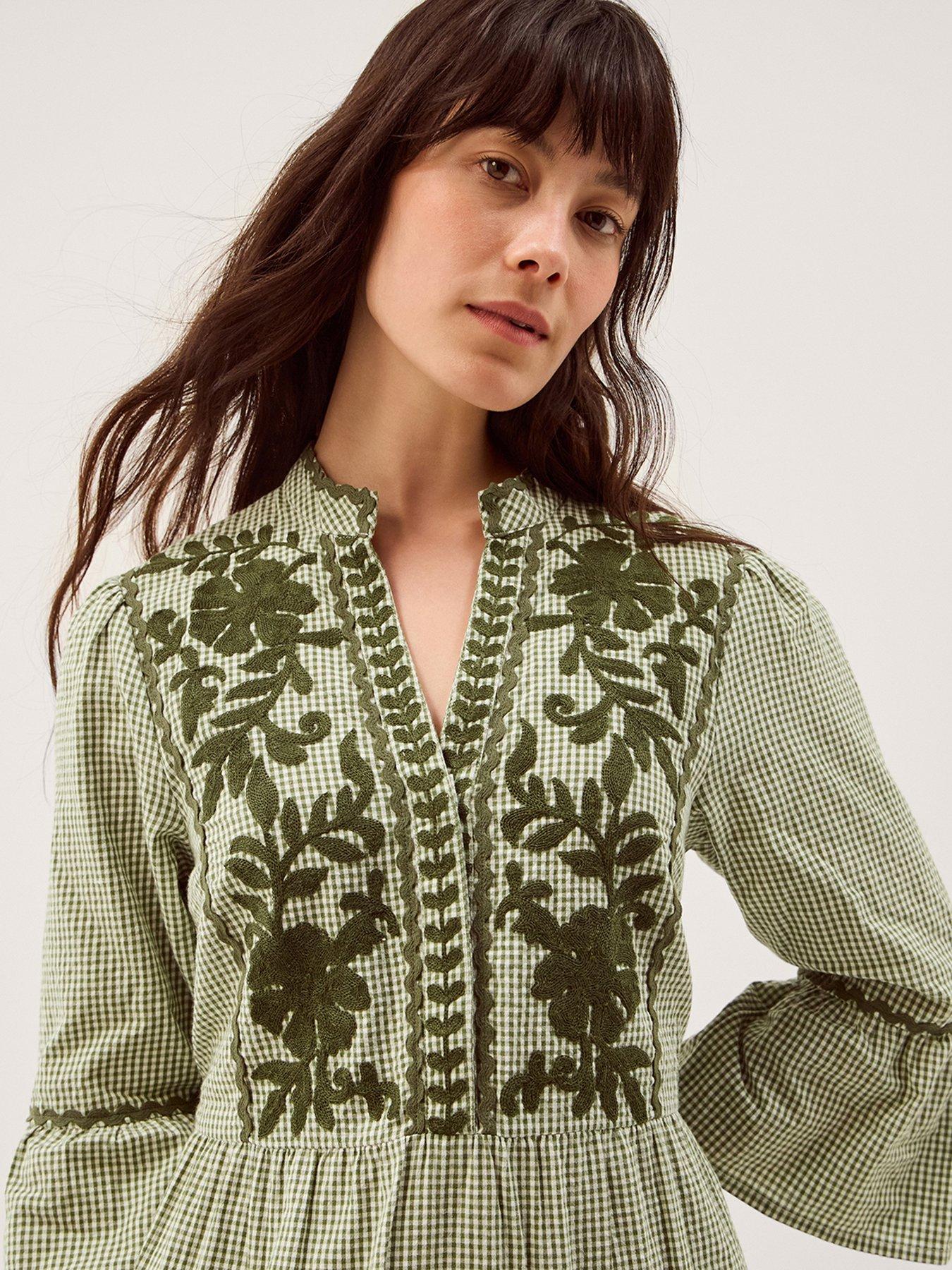 Image 5 of 6 of Monsoon Gaia Gingham Dress - Green
