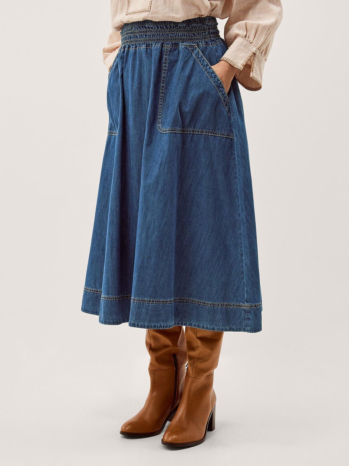 Monsoon Sophie Shirred Skirt - Blue