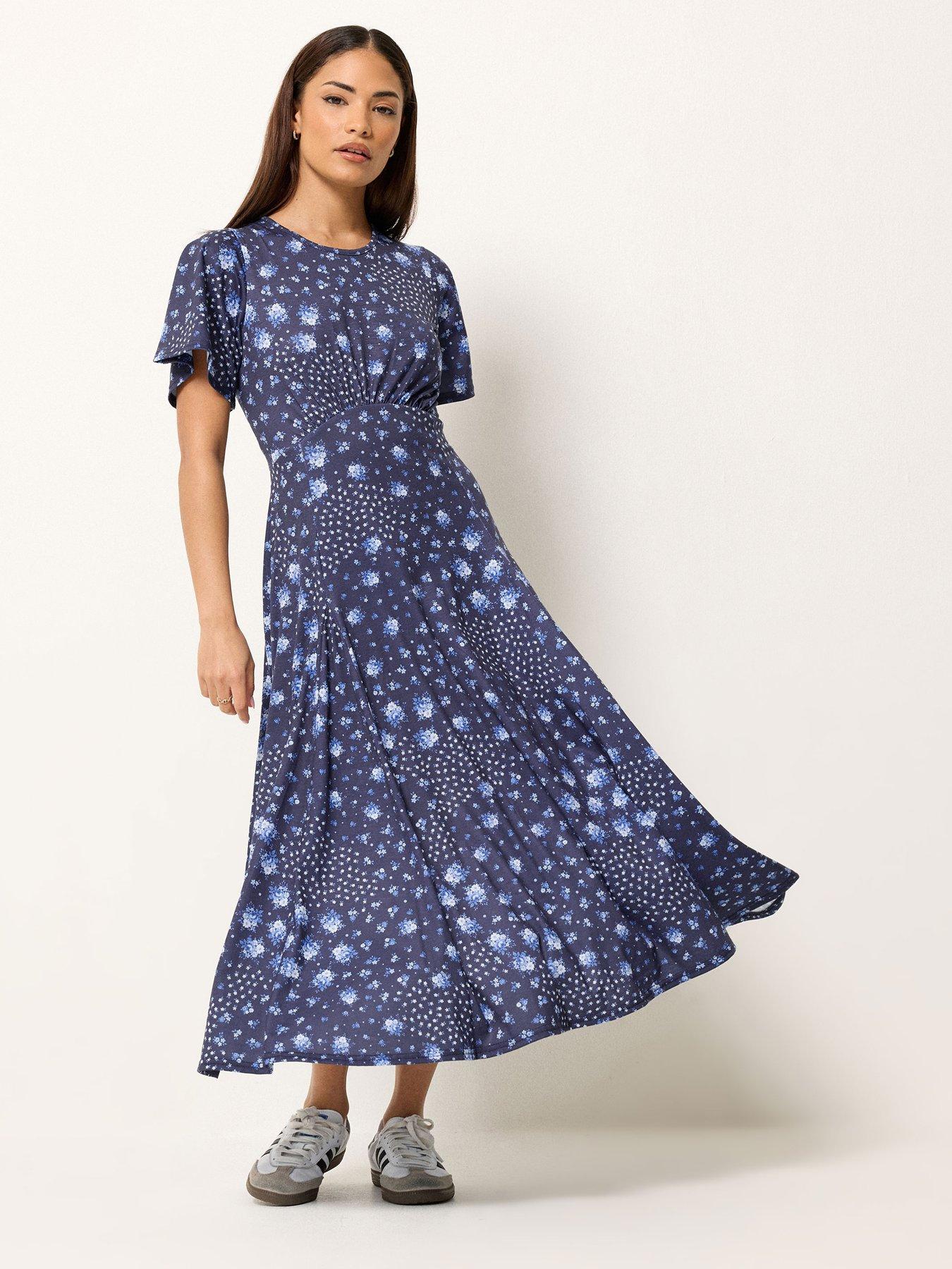 Image 3 of 5 of PixieGirl Petite Patchwork Midaxi Dress - Blue