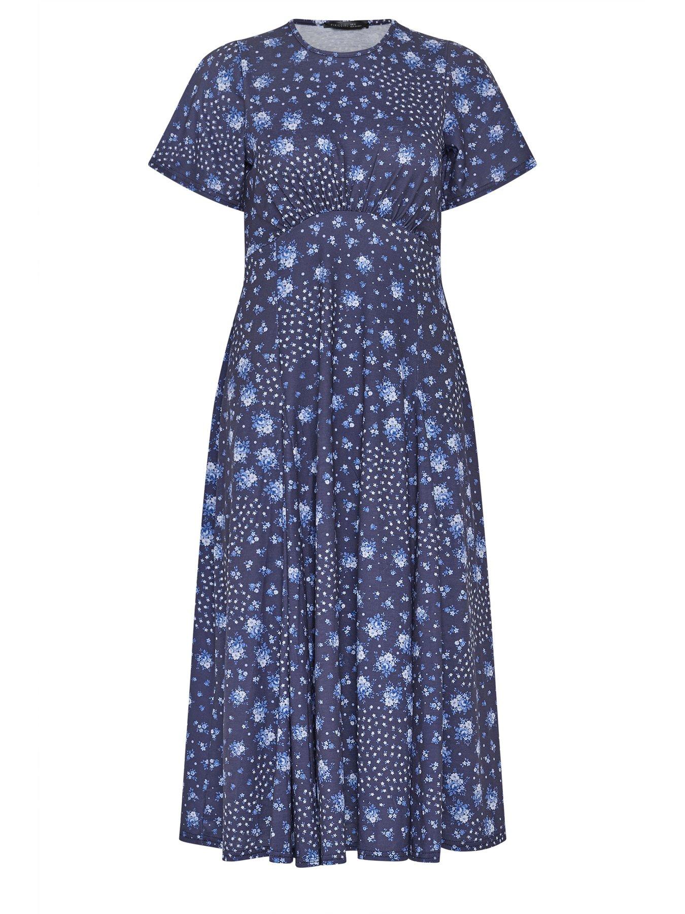 Image 5 of 5 of PixieGirl Petite Patchwork Midaxi Dress - Blue
