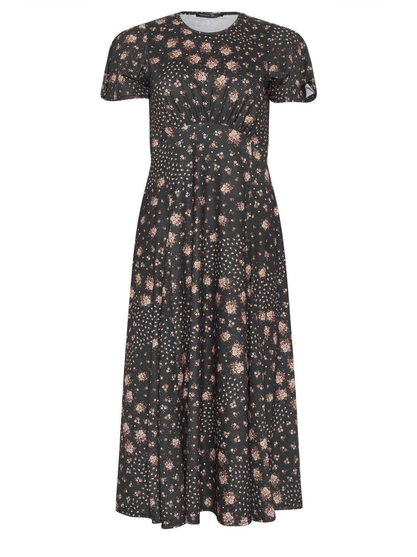Image 5 of 5 of PixieGirl Petite Patchwork Midaxi Dress - Brown