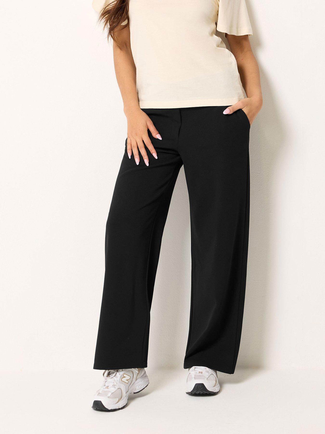 Image 1 of 4 of PixieGirl Petite Wide Leg Scuba Trousers - Black