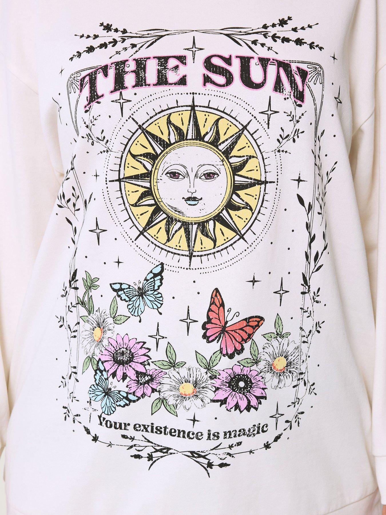 Image 4 of 4 of Yours Curve Sun And Moon Print Sweatshirt - Cream