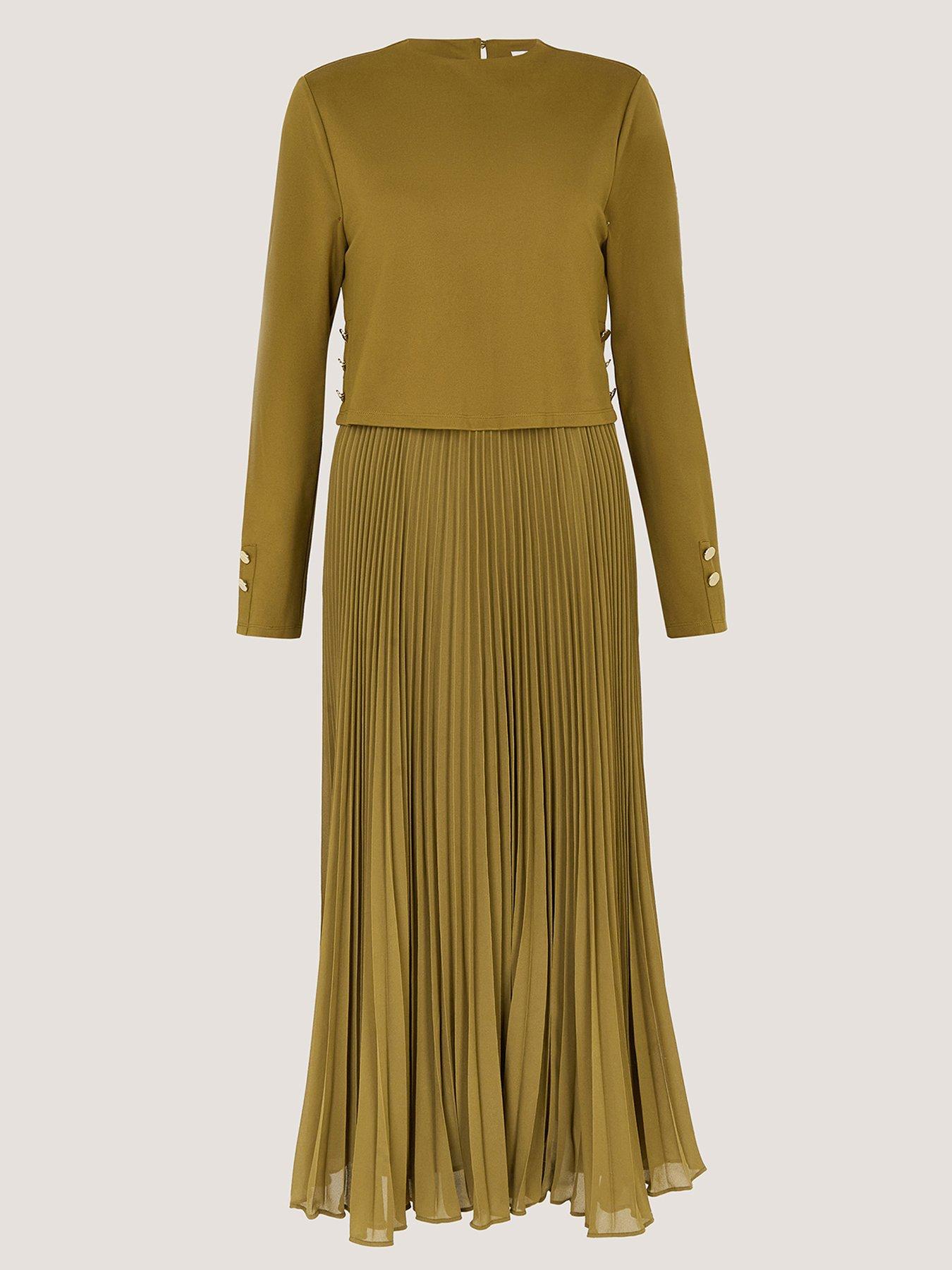 Image 6 of 6 of Monsoon Penny Pleat Dress - Green