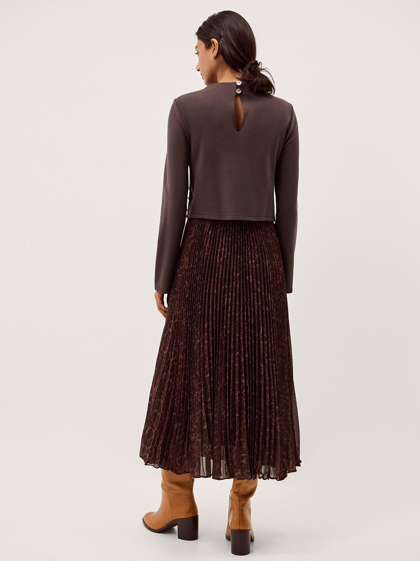  image of monsoon-archi-pleat-dress-brown