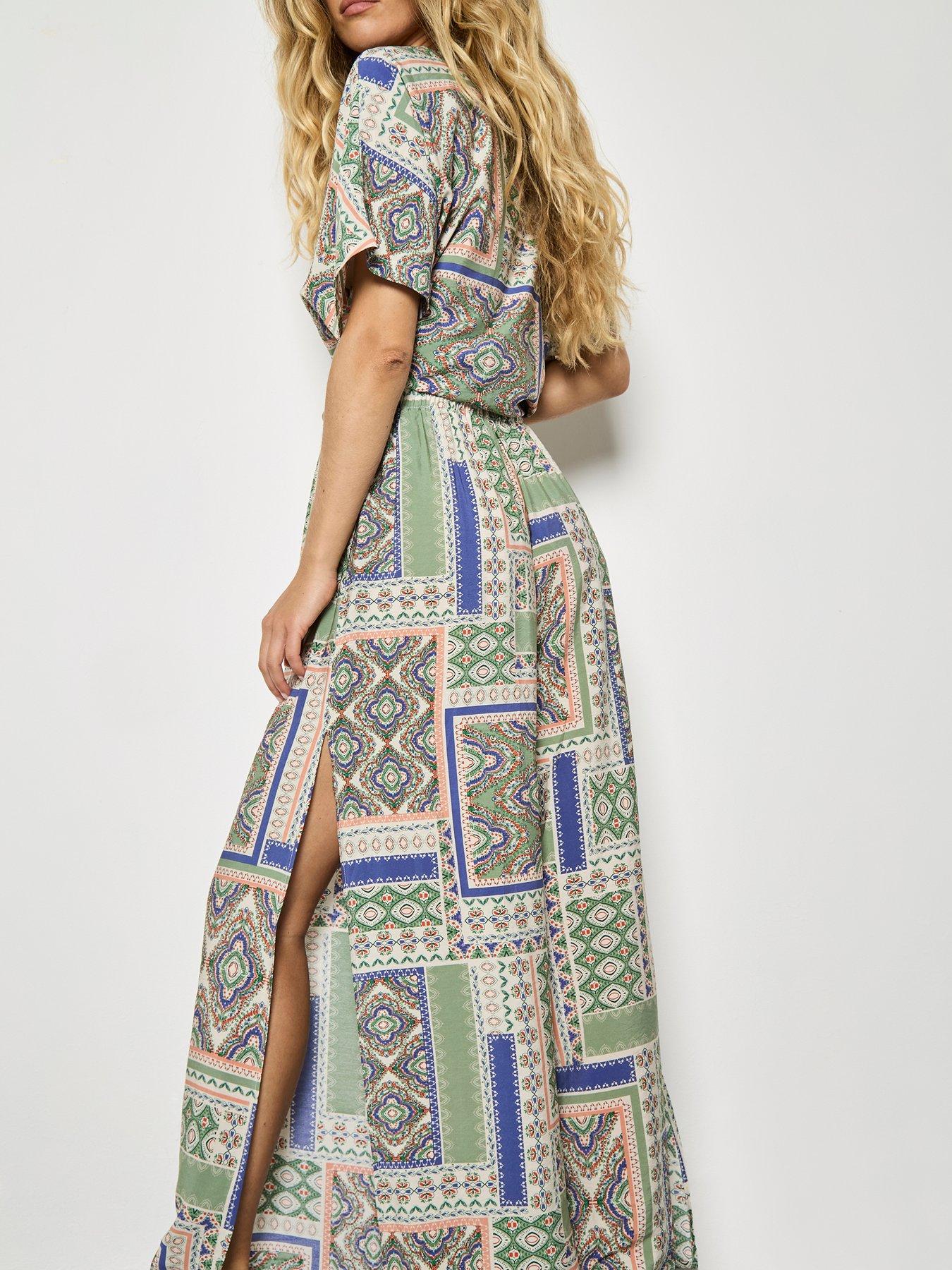 image of apricot-apricot-scarf-print-side-split-trousers