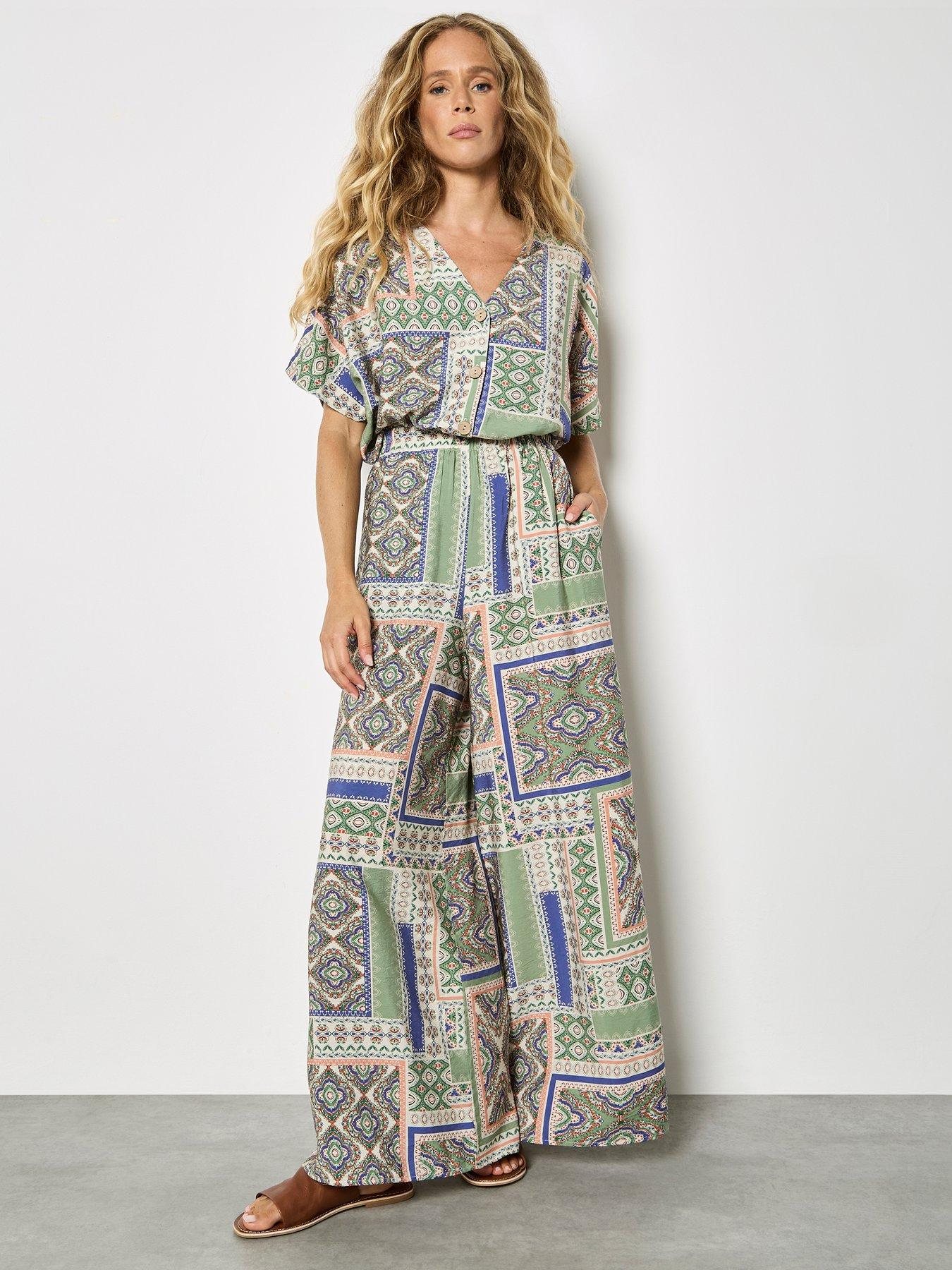  image of apricot-apricot-scarf-print-side-split-trousers