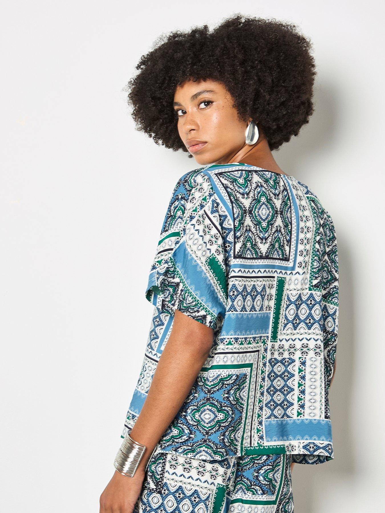  image of apricot-apricot-scarf-print-button-front-top