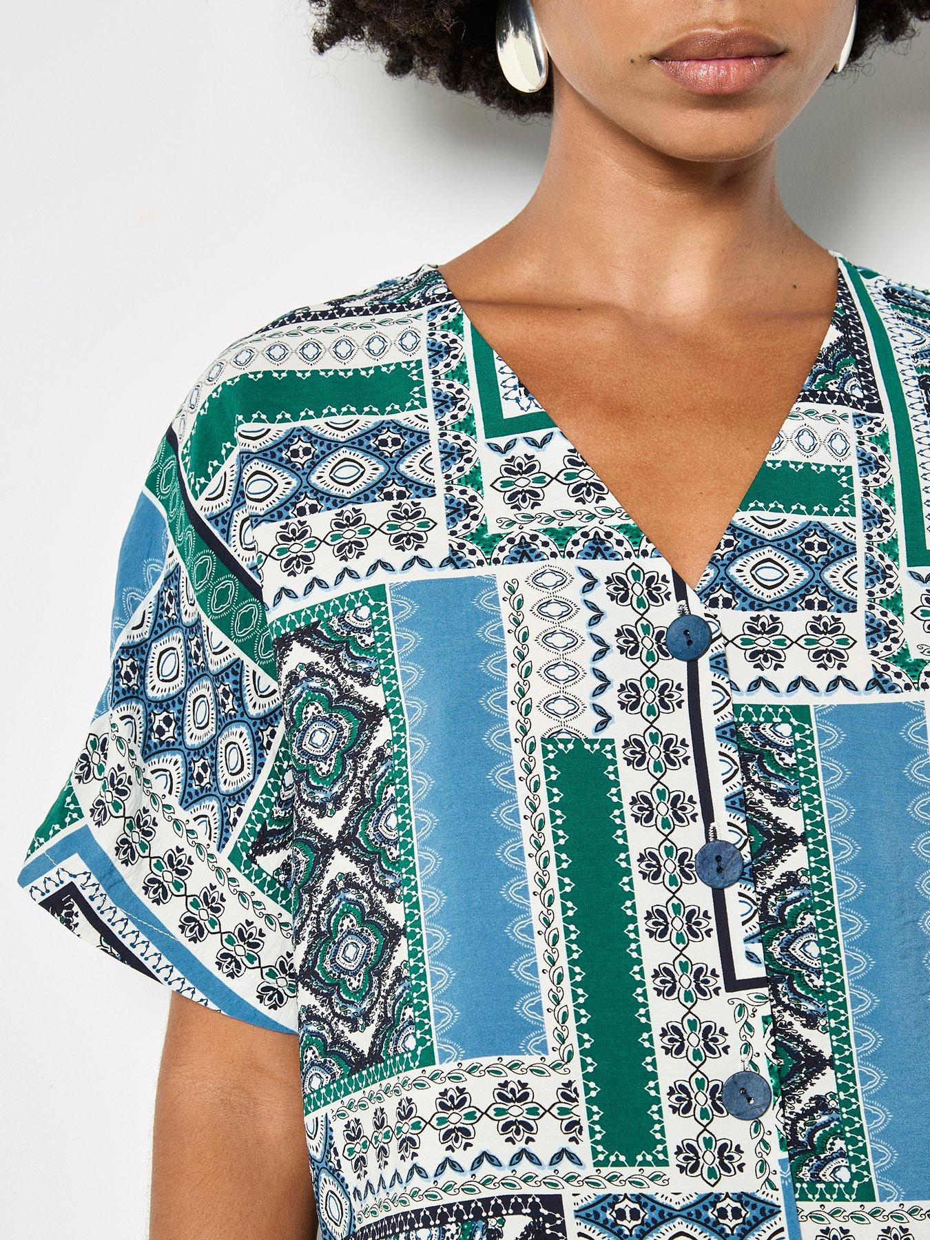  image of apricot-apricot-scarf-print-button-front-top