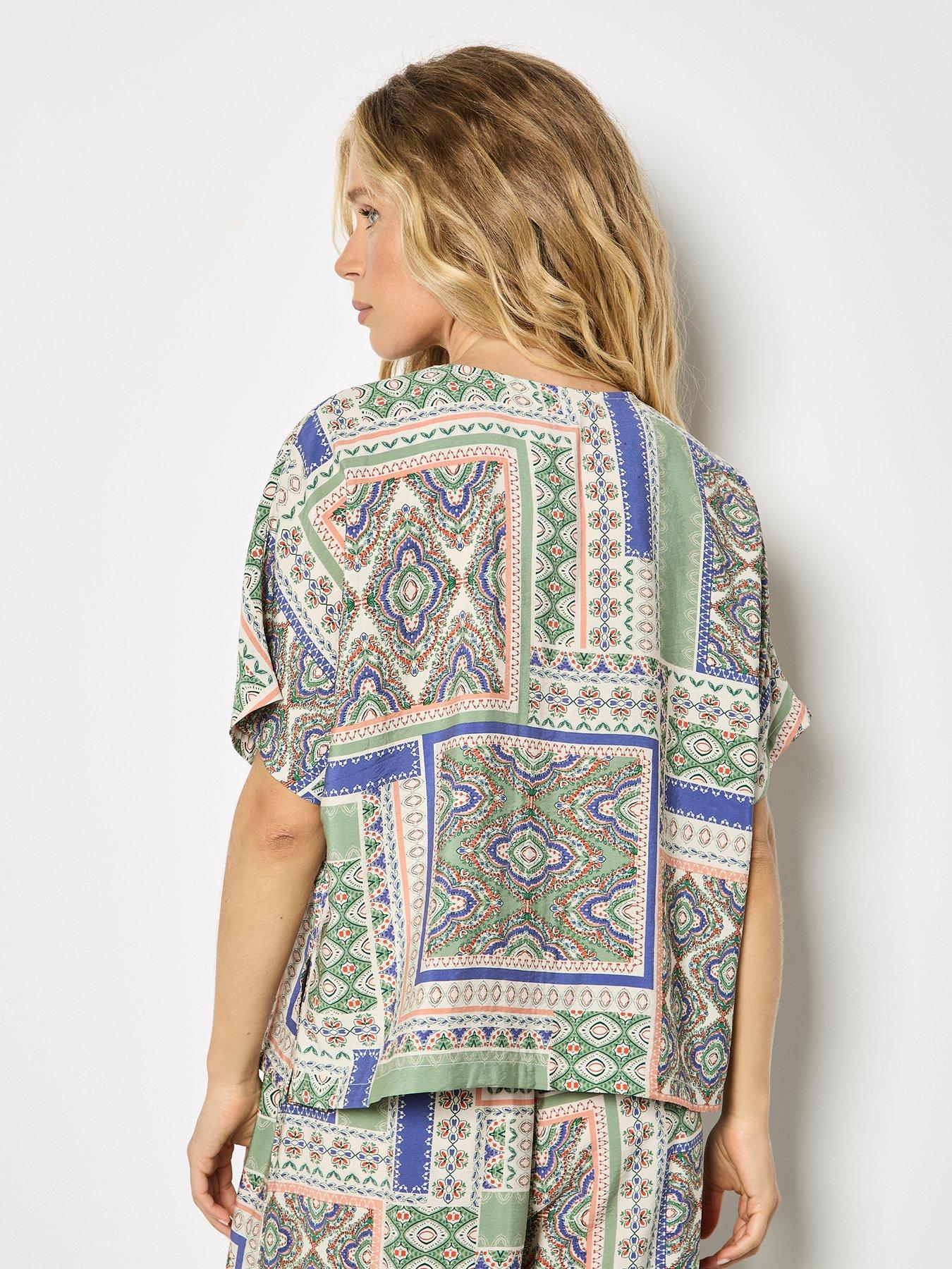 stillFront image of apricot-apricot-scarf-print-button-front-top