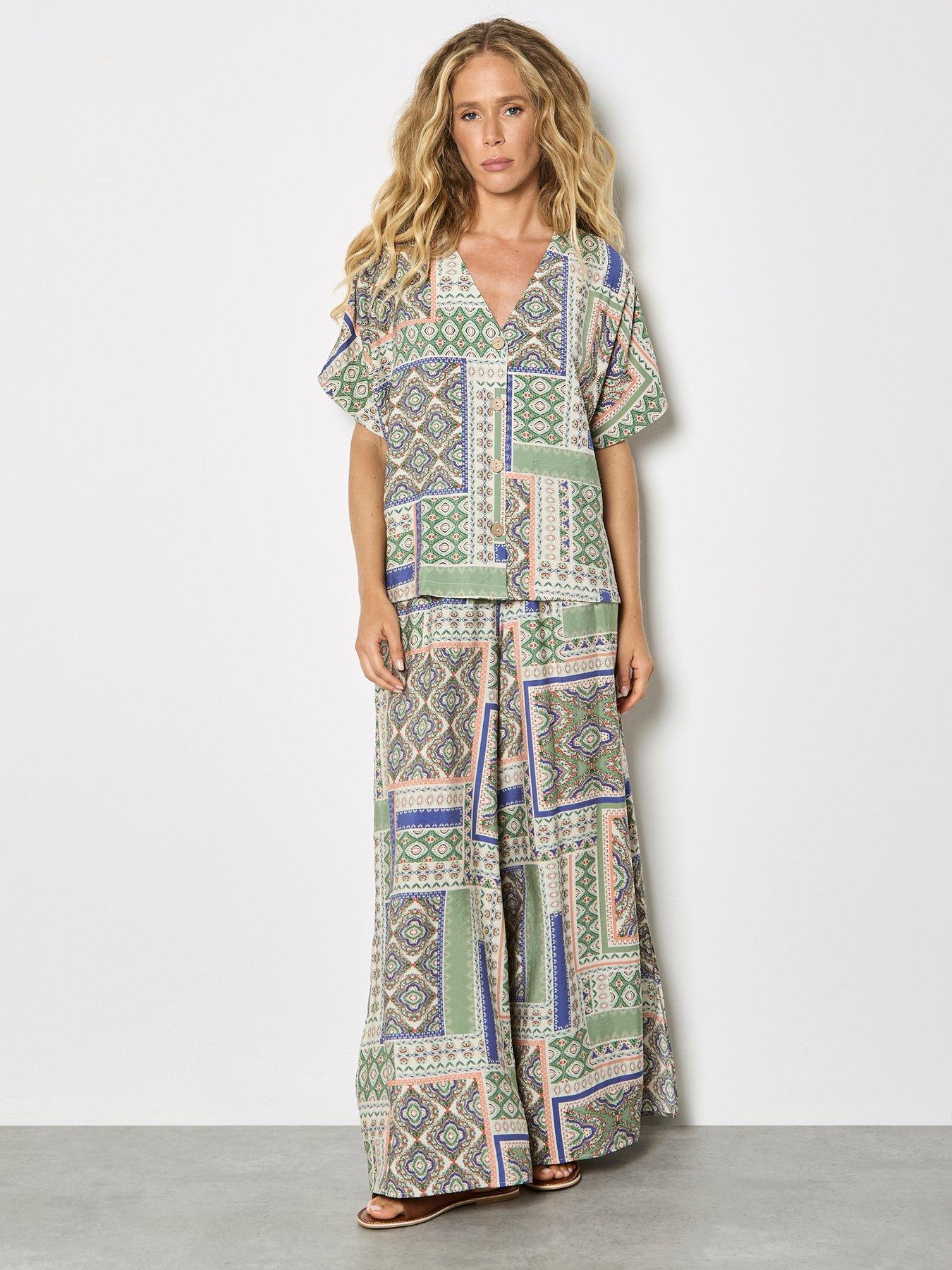  image of apricot-apricot-scarf-print-button-front-top