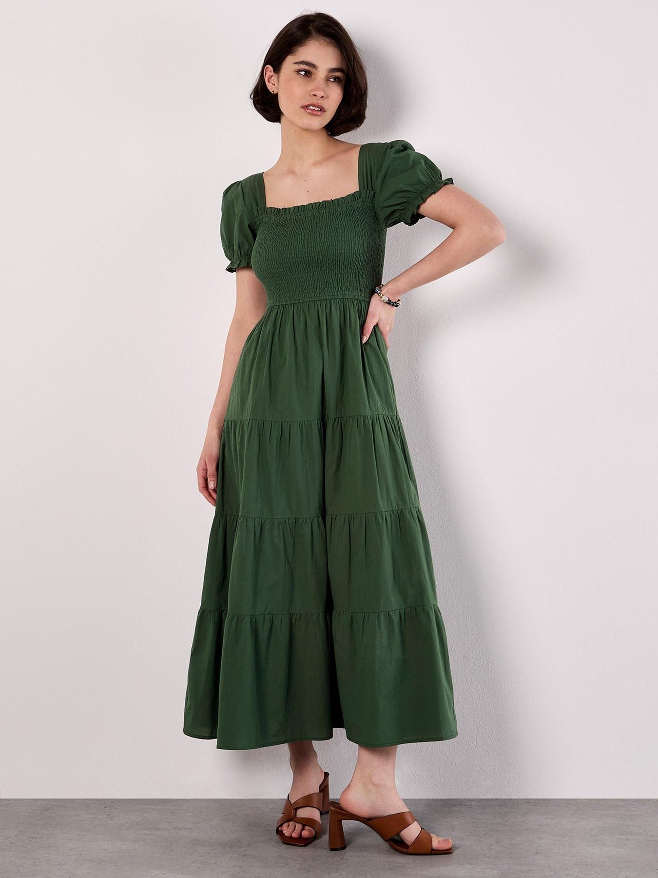 Apricot Apricot Smocked Dtl Cotton Poplin Midi Dress