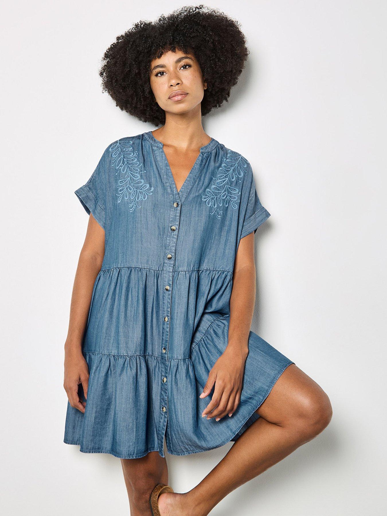 Apricot Apricot Embroidered Mini Tiered Dress