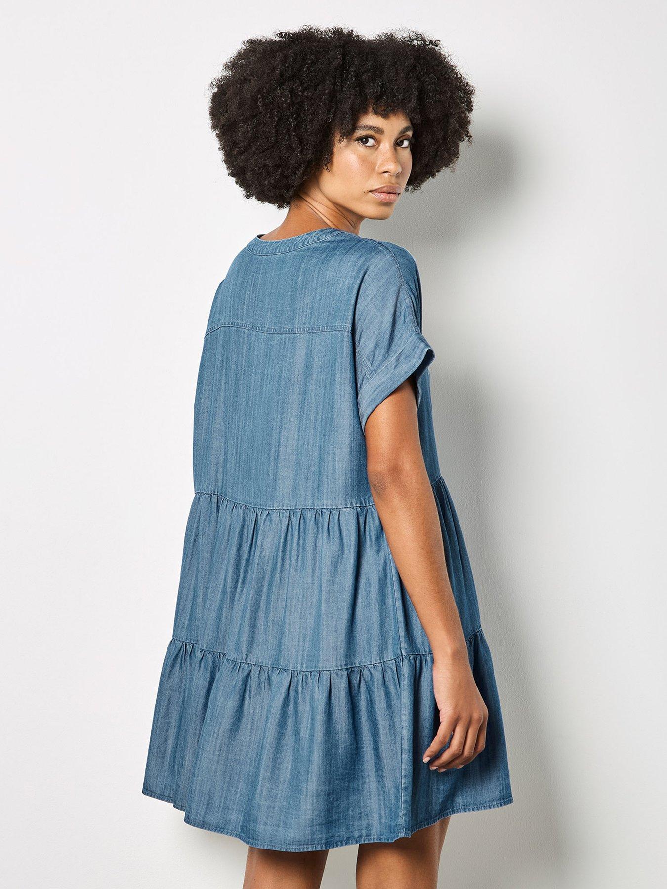 Image 2 of 4 of Apricot Embroidered Mini Tiered Dress