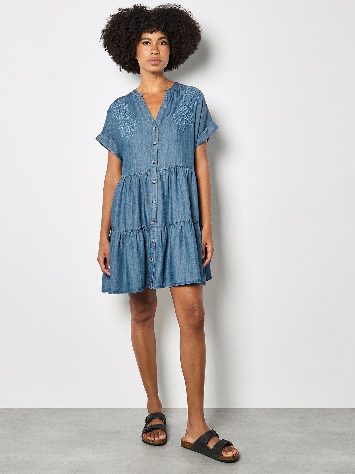 Image 3 of 4 of Apricot Embroidered Mini Tiered Dress