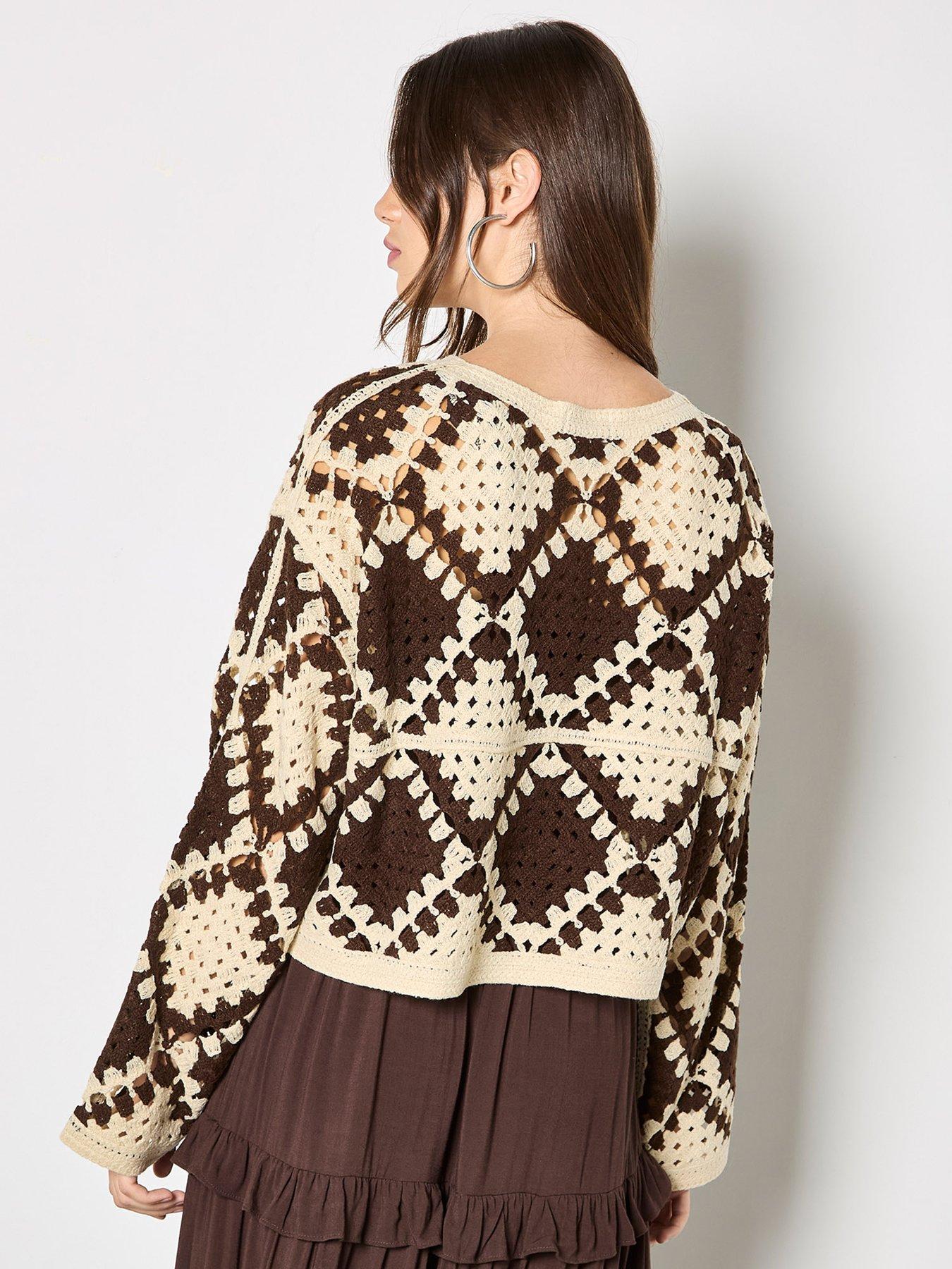  image of apricot-crochet-oversize-diamonds-jumper