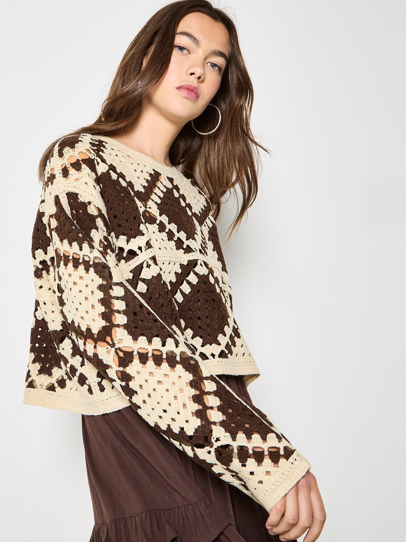 image of apricot-crochet-oversize-diamonds-jumper