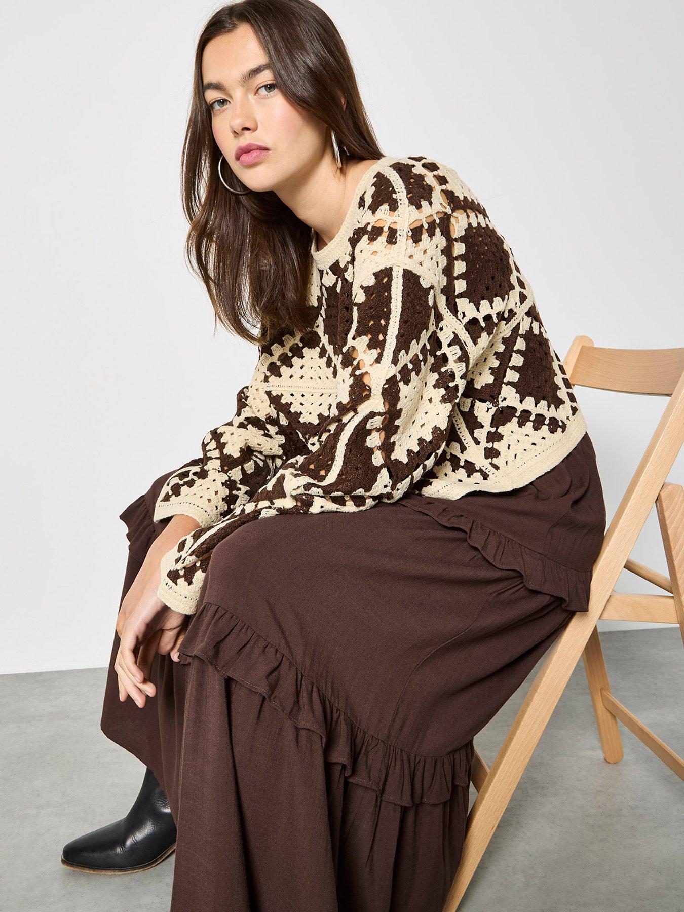  image of apricot-crochet-oversize-diamonds-jumper