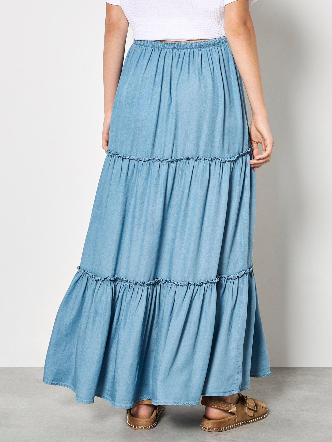 Image 2 of 5 of Apricot Tiered Denim Skirt