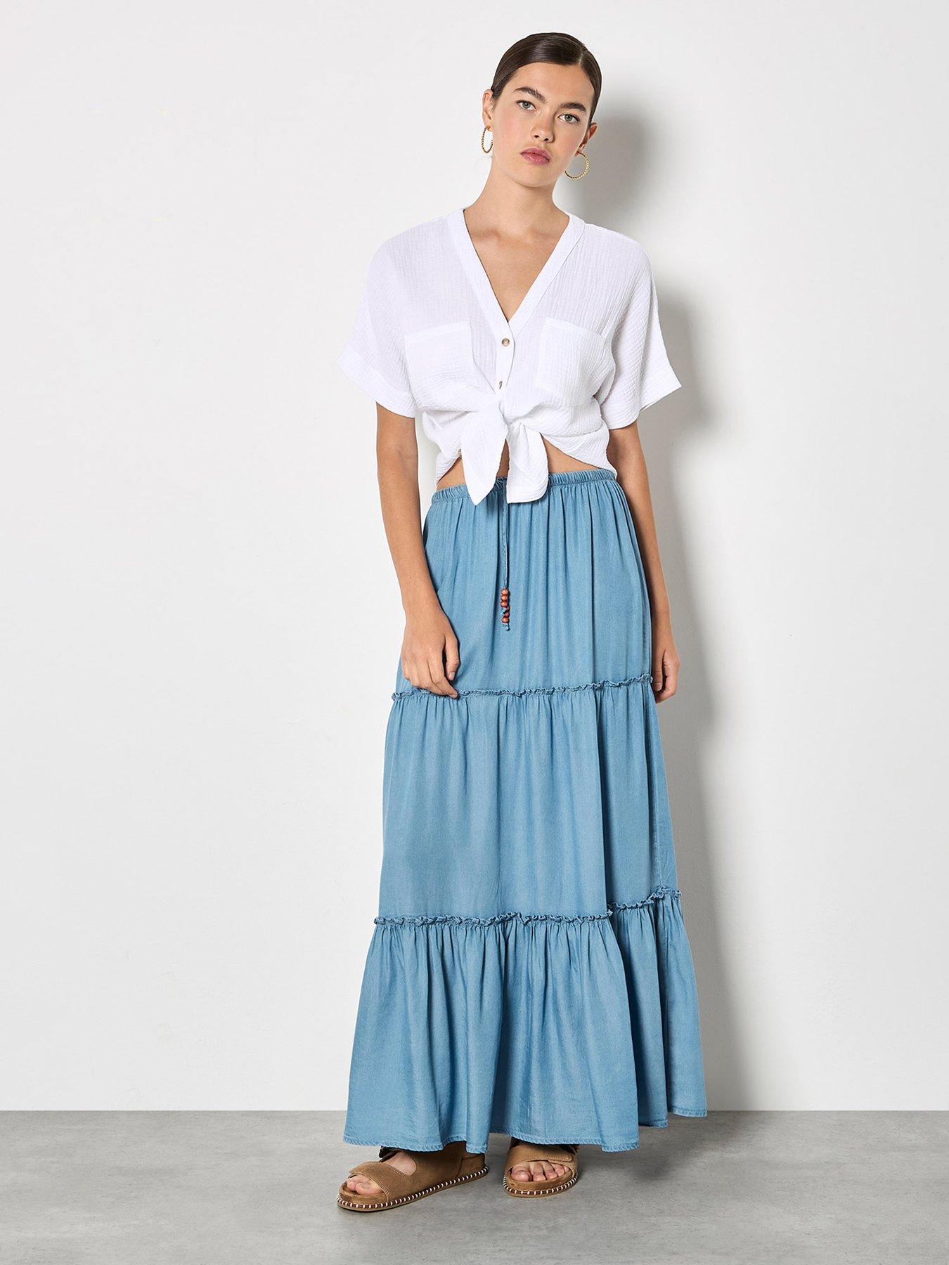 Image 3 of 5 of Apricot Tiered Denim Skirt