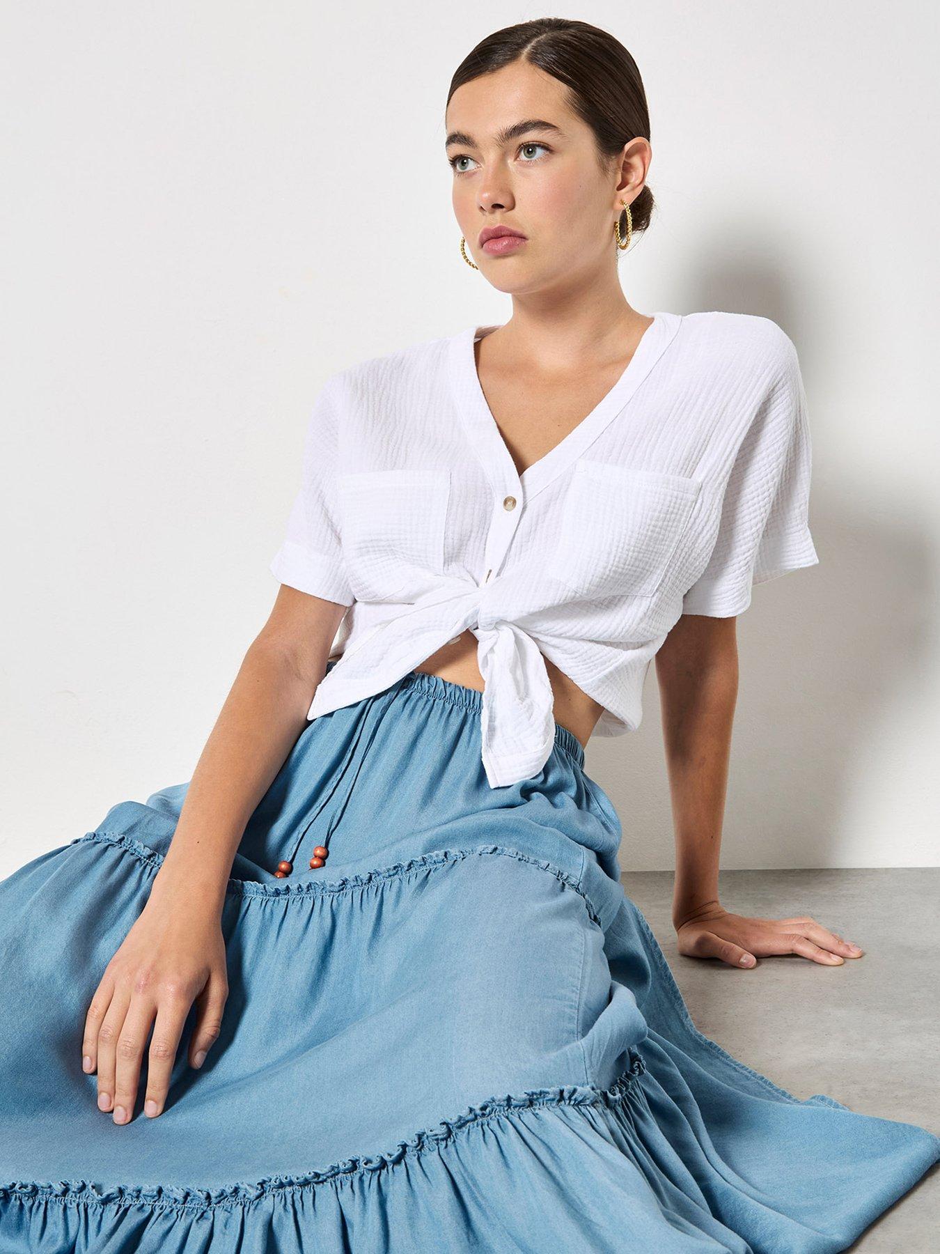 Image 5 of 5 of Apricot Tiered Denim Skirt