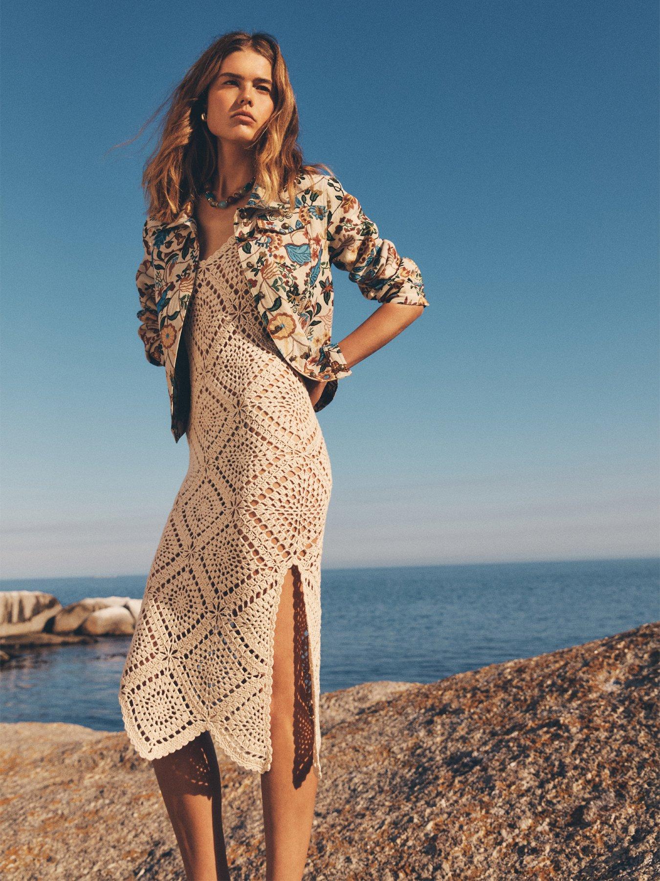 Apricot Hand Knit Diamond Chrochet Dress