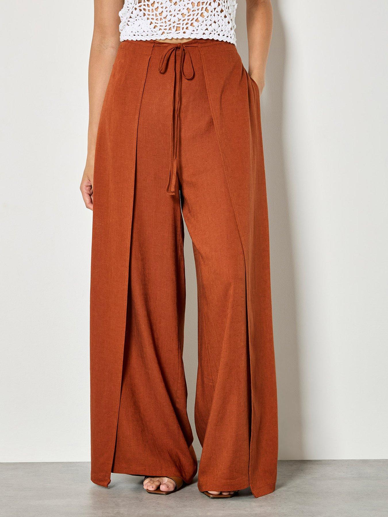 front image of apricot-apricot-linen-wrap-trouser