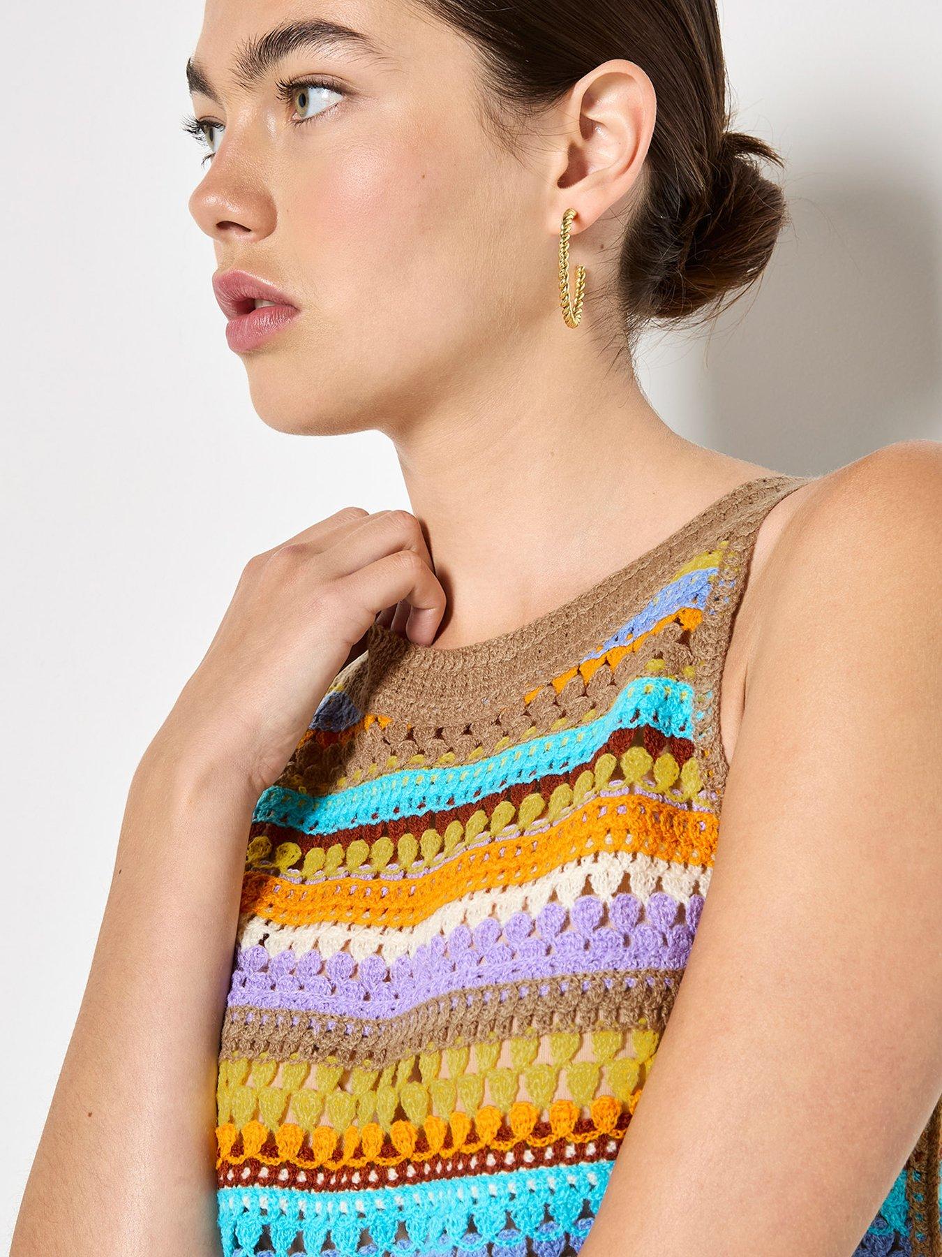  image of apricot-multi-stripe-tassle-crochet-top