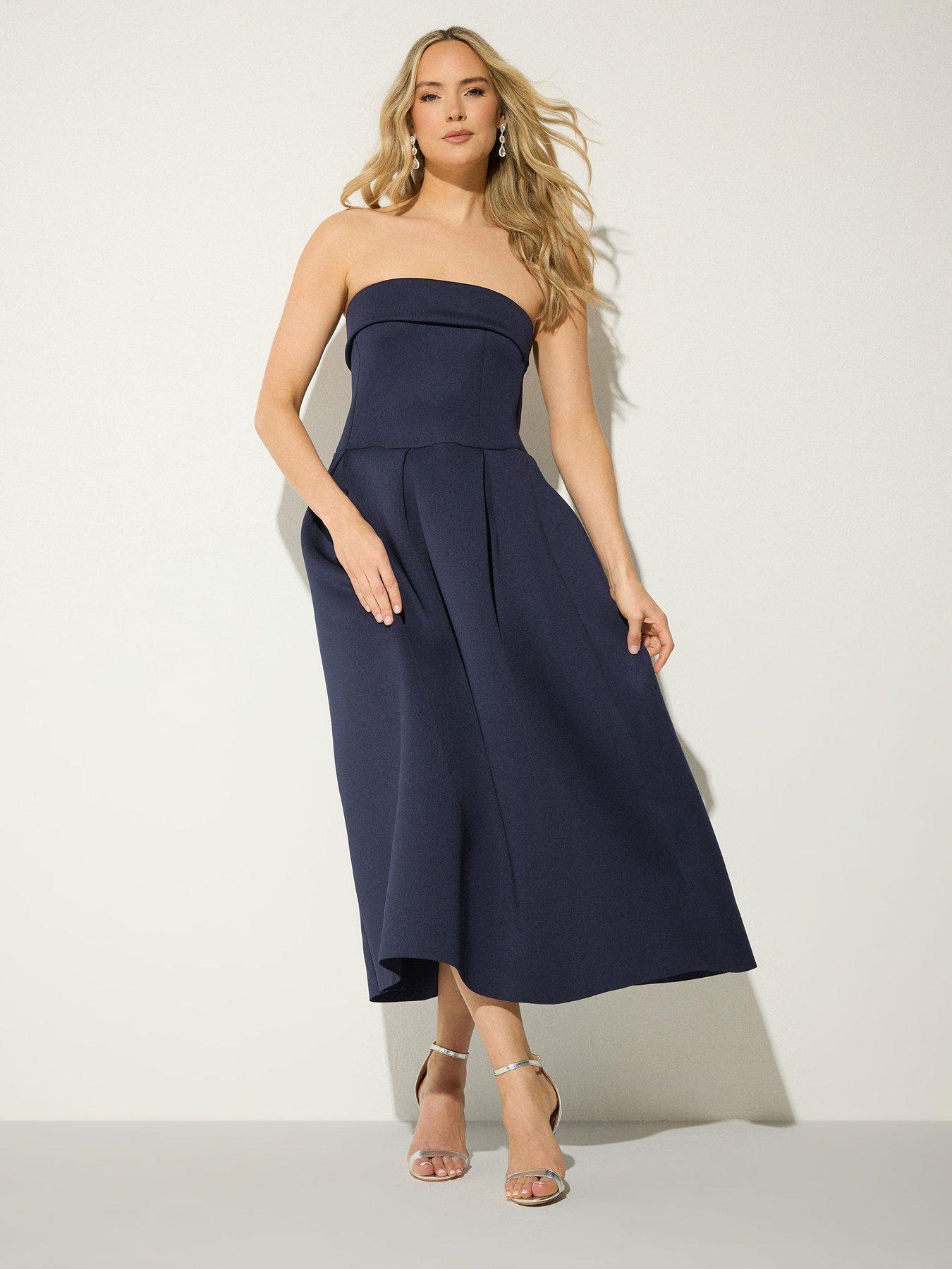 Long Tall Sally Pleat Bardot Dress - Blue