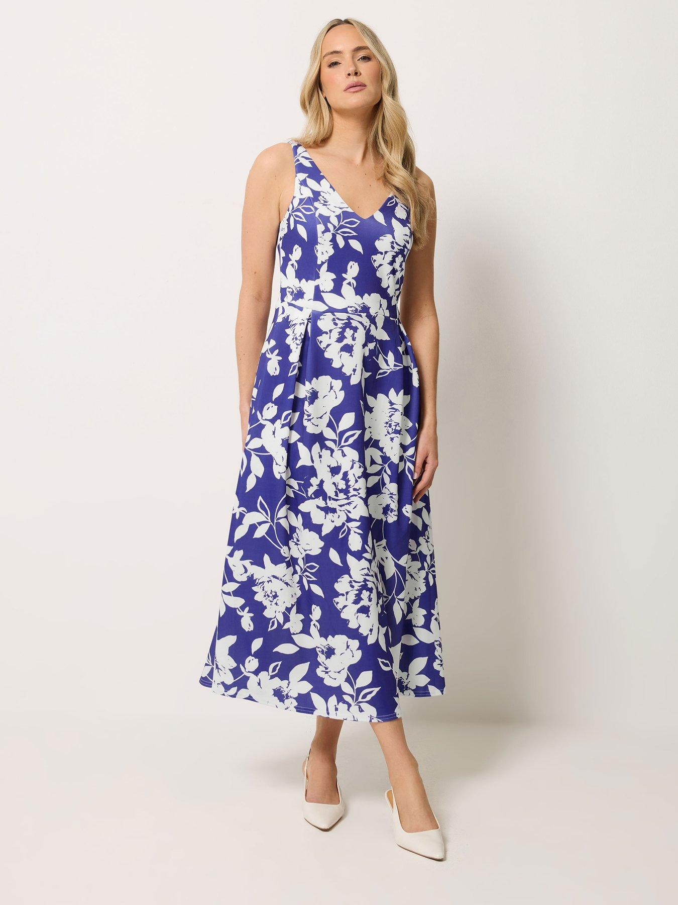 Long Tall Sally Floral V-Neck Dress - Blue