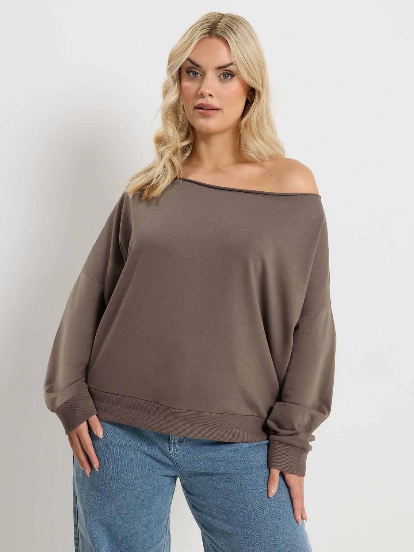 Image 1 of 5 of Yours Curve Off Shoulder Sweatshirt - Brown